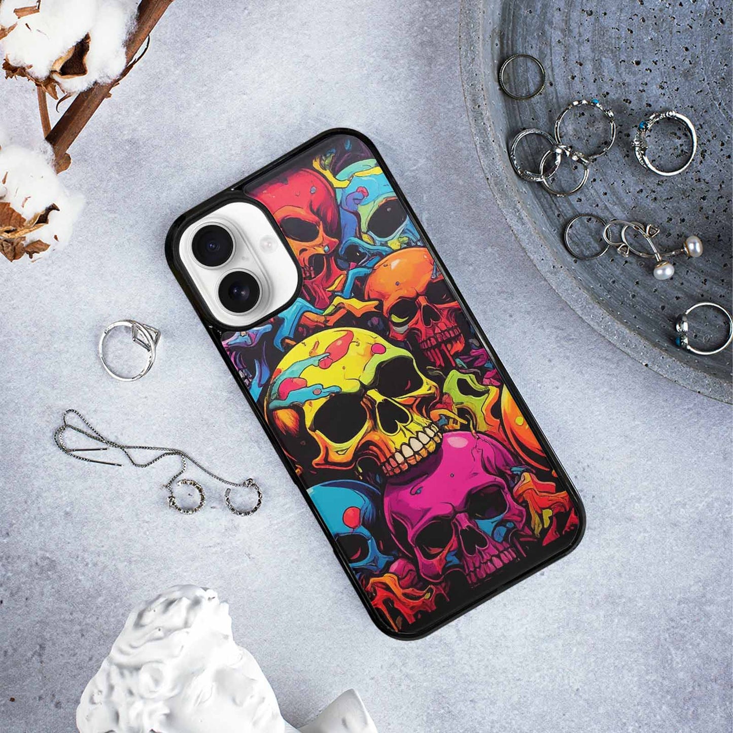 iPhone 16 Plus Case — 1000s Of Skulls Digital Camo Drip, Custom Art Phone Cover