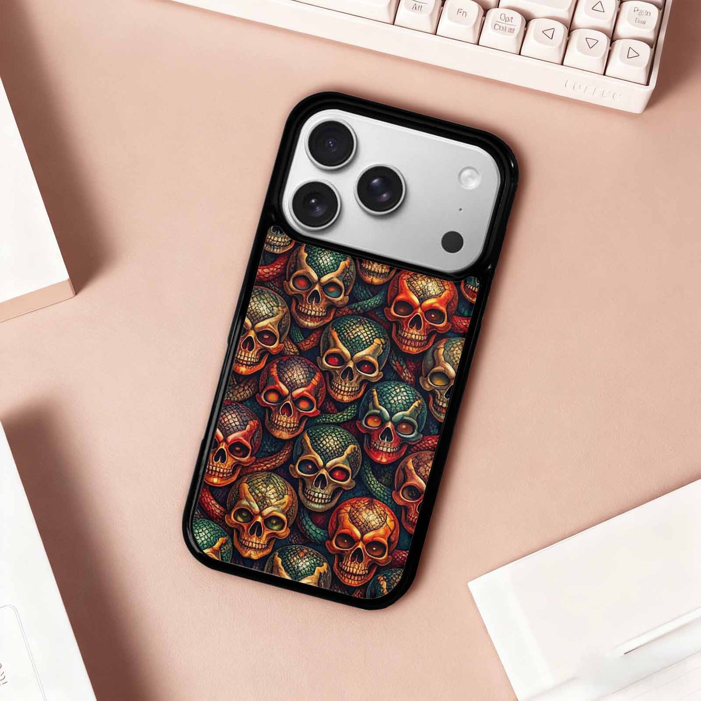 iPhone 17 Pro Case — Snake Skulls Print Gothic Skulls, Original Design Phone Case