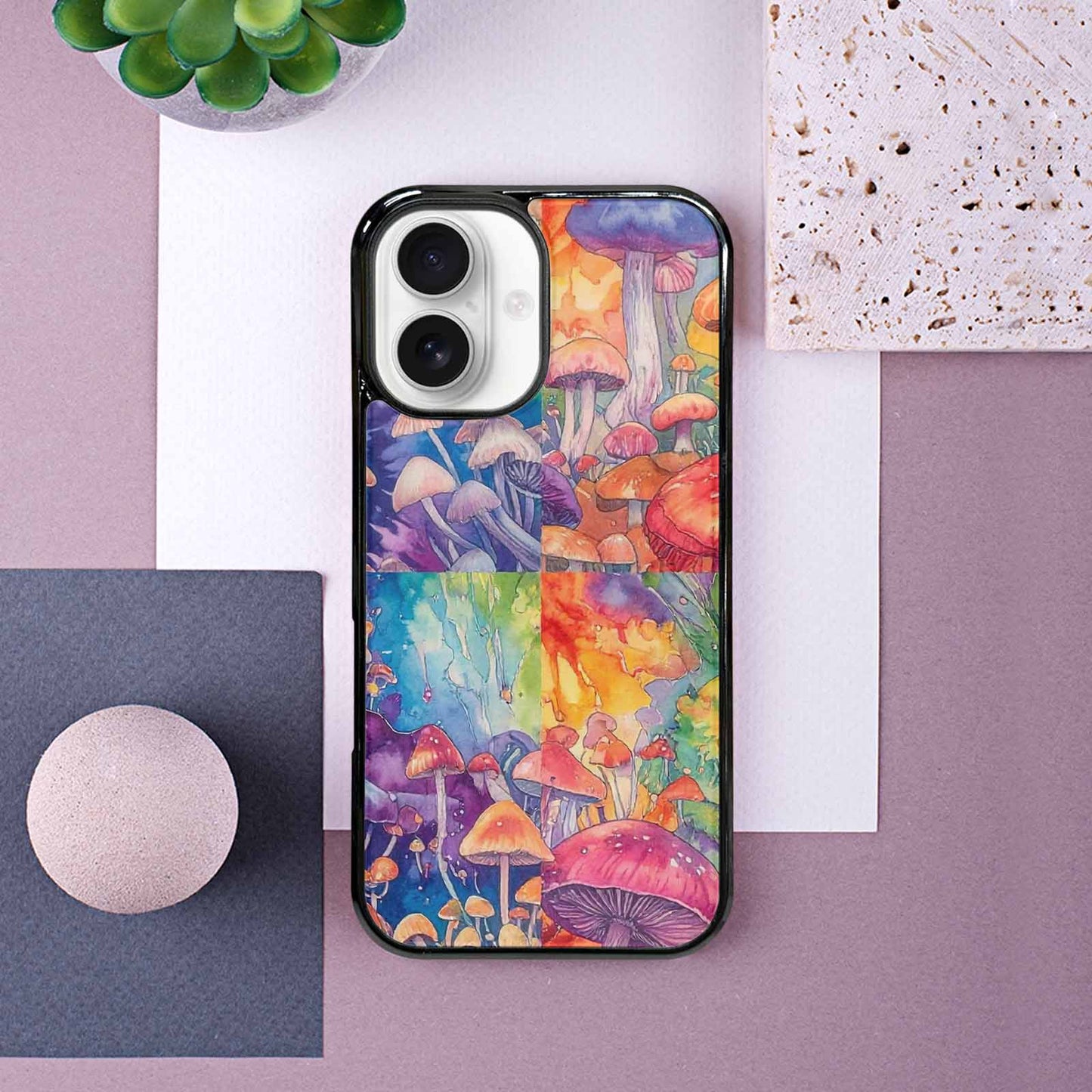 iPhone 16 Case — Mushrooms Tie Dyemushrooms Pat 6t6 Personalized, Customized Protective Case