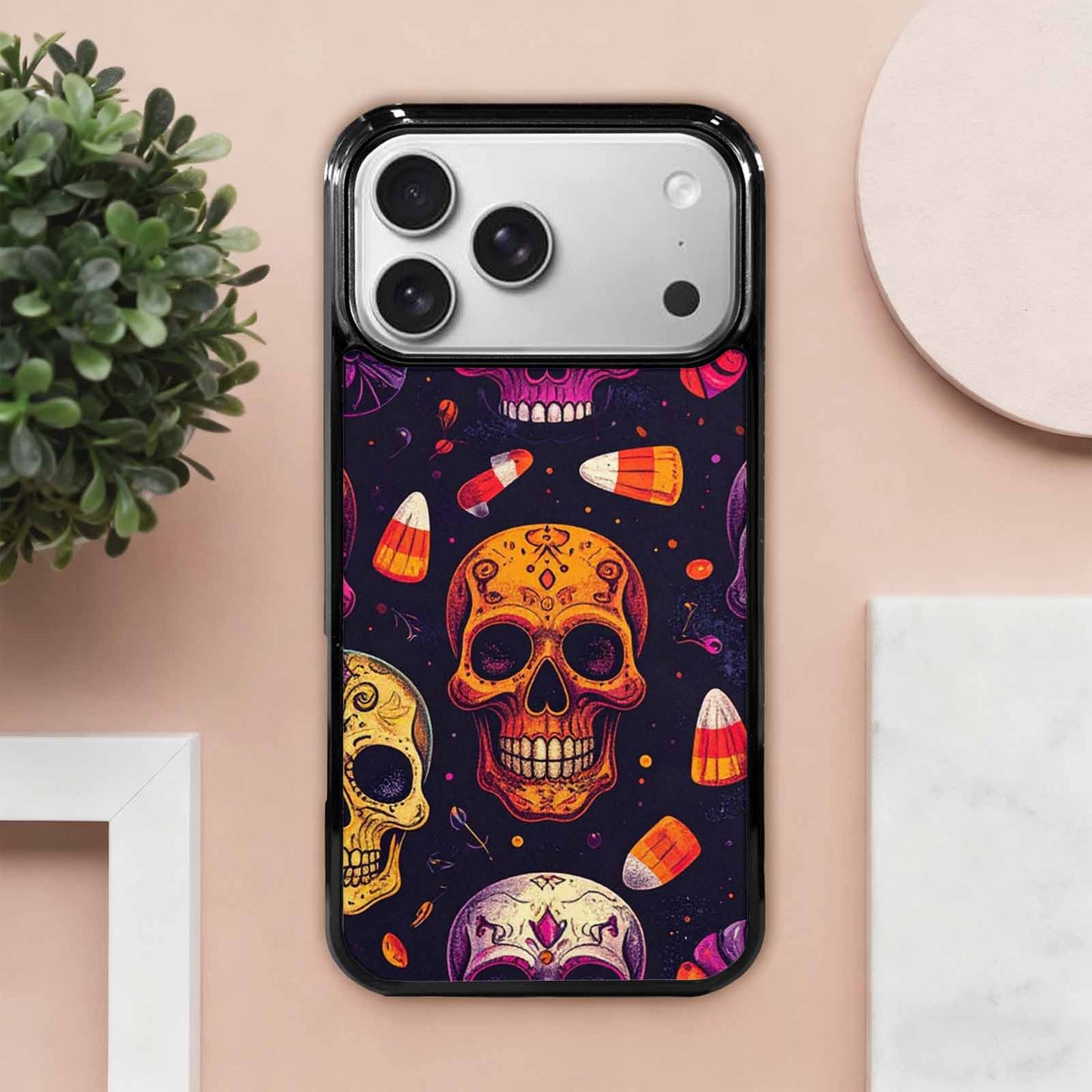 iPhone 17 Pro Max Case — Halloween Art Print Edge Gothic Skulls, Custom Art Phone Cover