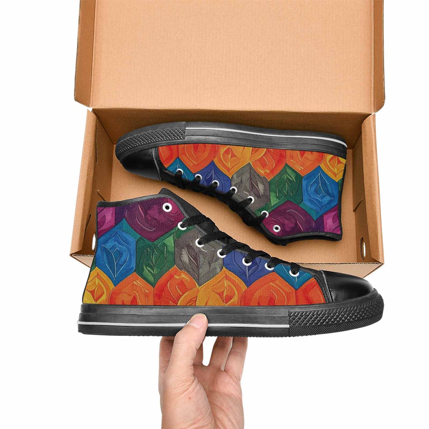 MEN'S Rainbow Pride Flag High Top Canvas Vibrant Chaos Shoes