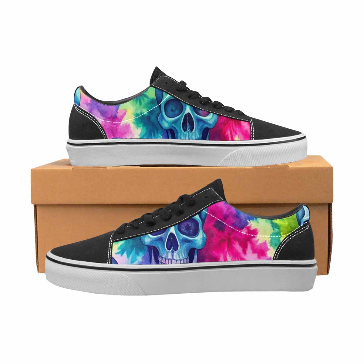 WOMEN'S Tie Dye Skulls Print Canvas Lace-Up Cottagecore Custom Sneakers