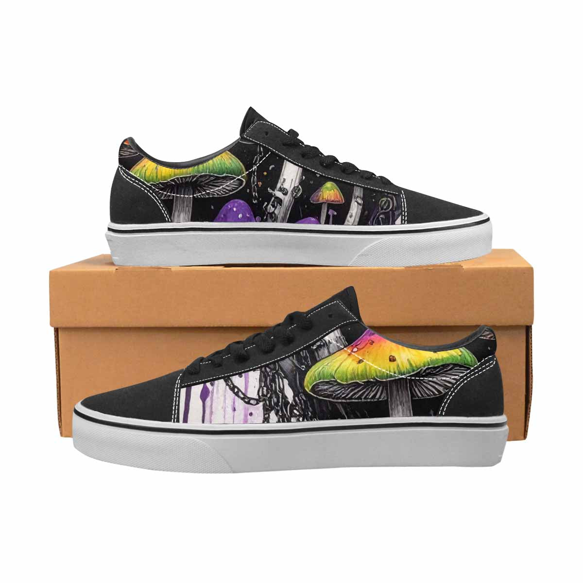 WOMEN'S Rainbow Drip Mushrooms Lace-Up Canvas Surreal Custom Shoes