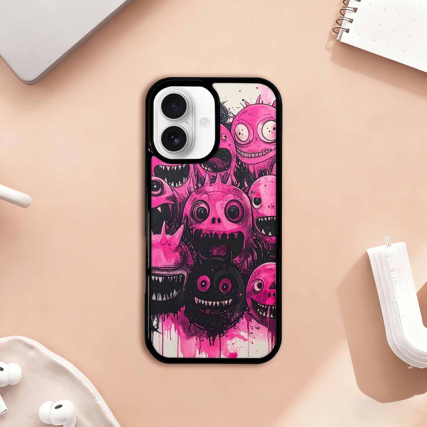 iPhone 17 Case — Black & Pink Ink Cartoon Cute, Custom Made Phone Cover