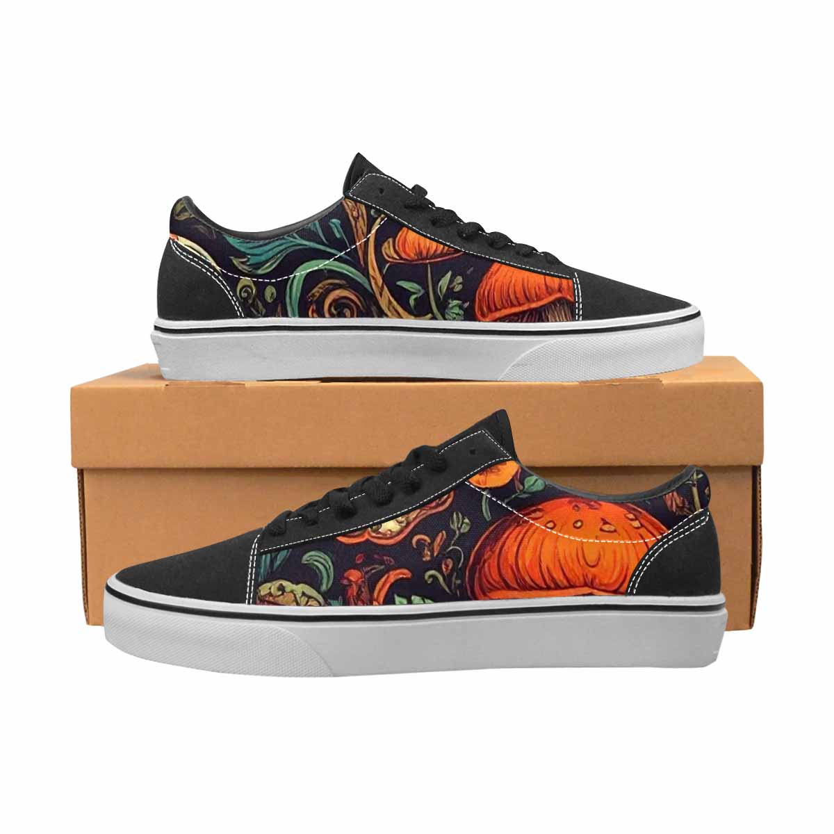 WOMEN'S Mushrooms And Skulls Canvas Lace-Up Grunge Sneakers