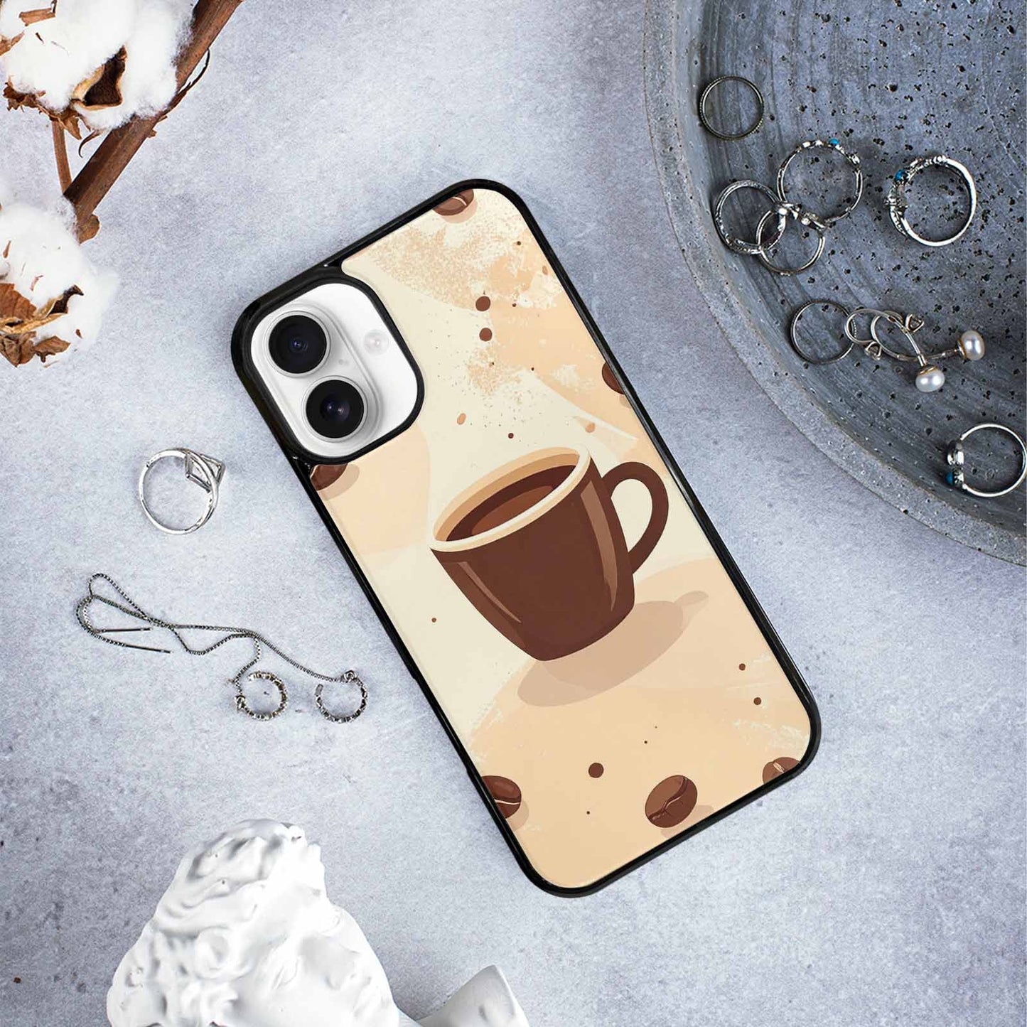 iPhone 16 Plus Case — Coffee Cup And Bean Pattern Seamless, Custom Printed Phone Case