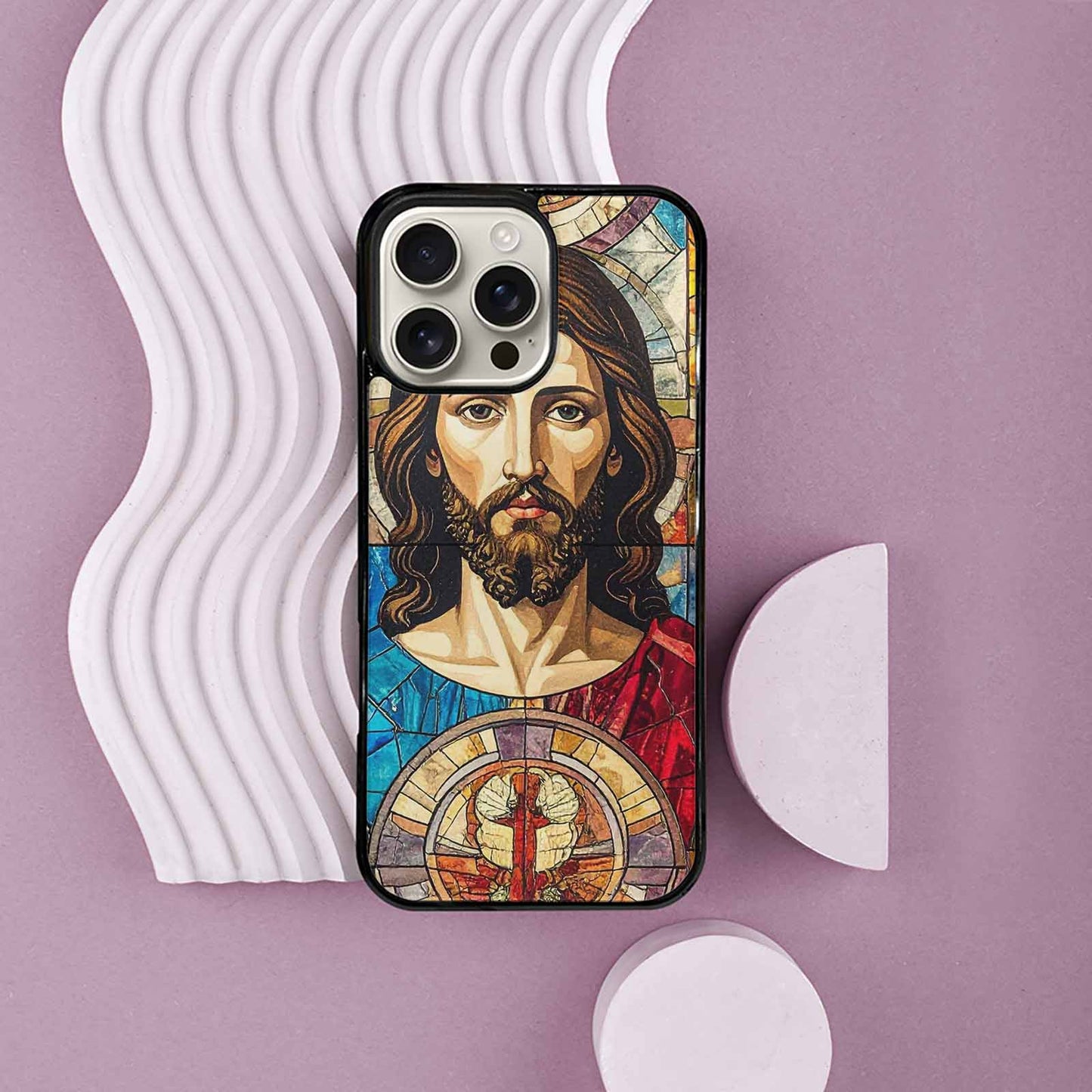 iPhone 16 Pro Max Case — Jesus Face Small Cross And Faith, Custom Made Phone Cover