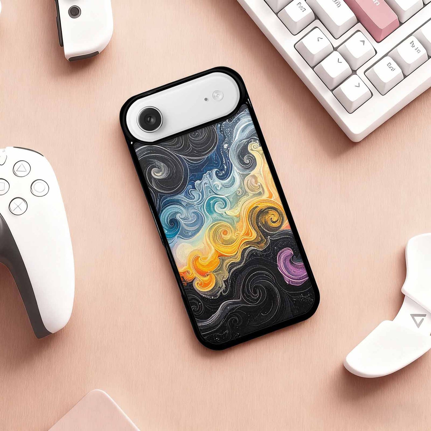 iPhone 17 Air Case — Tie Dye Swirls Black White Tie, Original Design Phone Case
