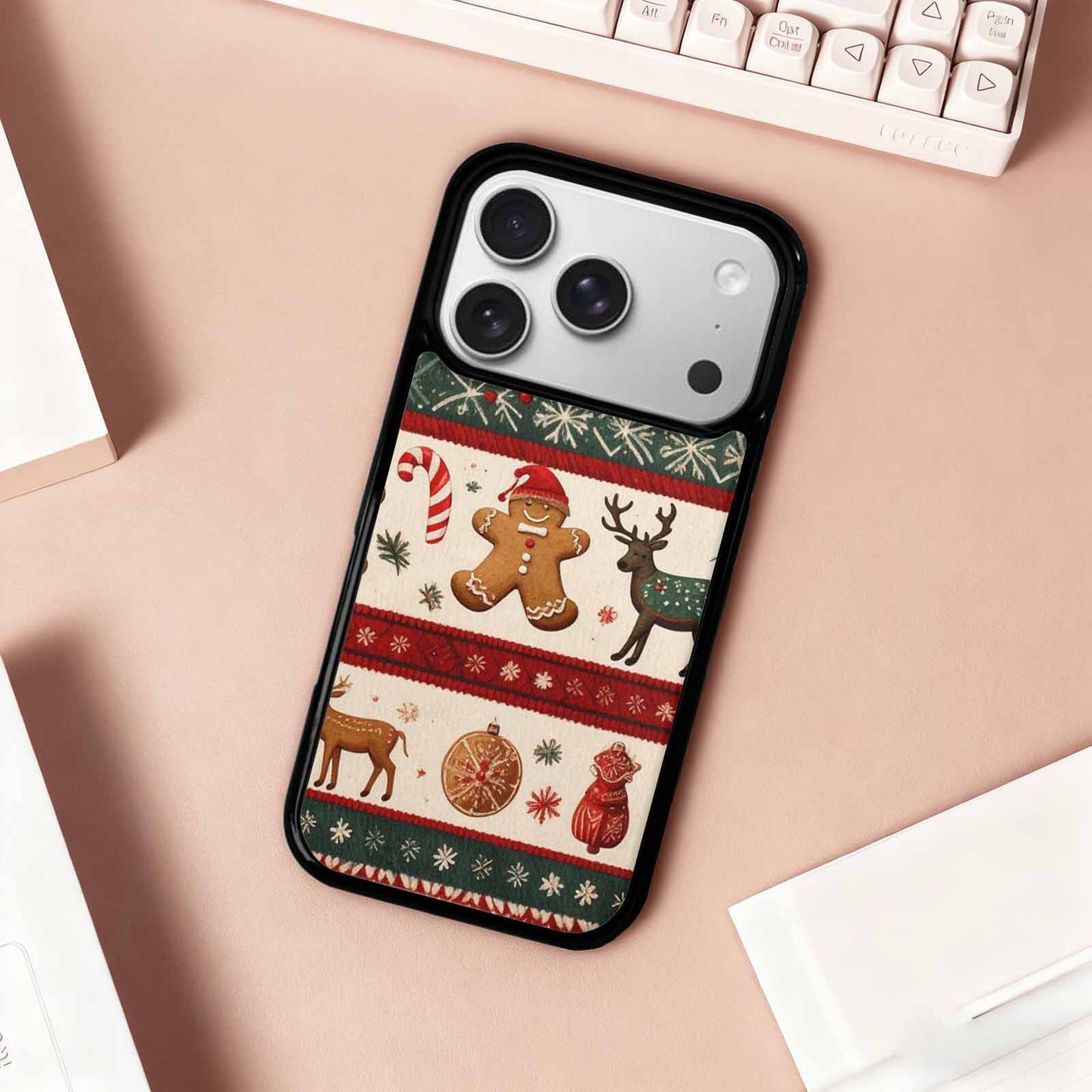 iPhone 17 Pro Case — Small Christmas Holly Snowflake Candy Original, Custom Phone Case