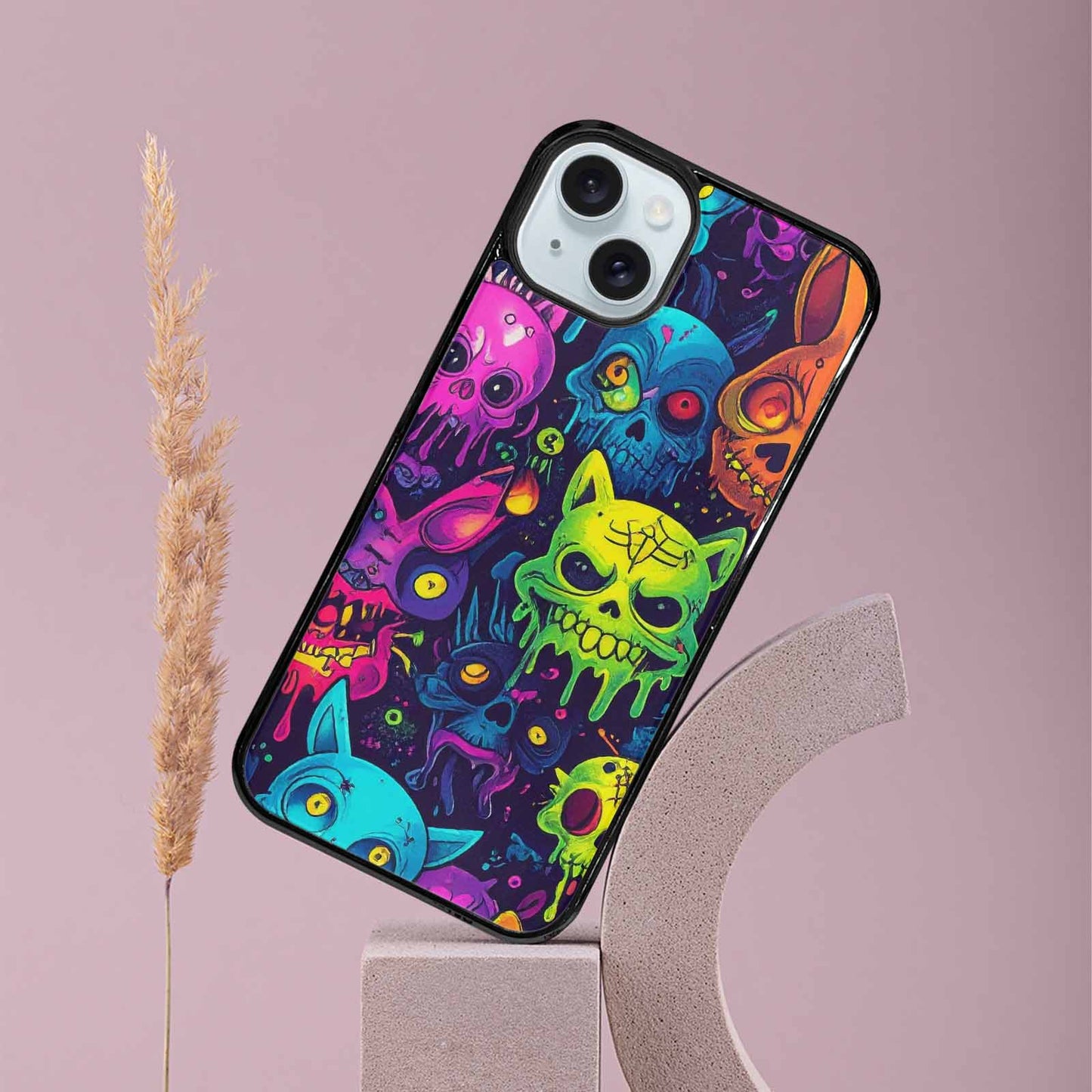 iPhone 15 Plus Case — Mixed Toxic Glow Creature Pattern Hundreds, Personalized Phone Case