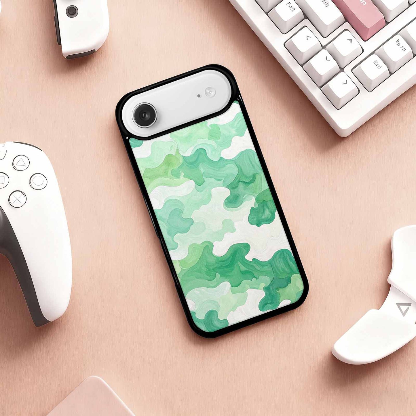 iPhone 17 Air Case — Camo Mint Green White Camo, Custom Printed Phone Case