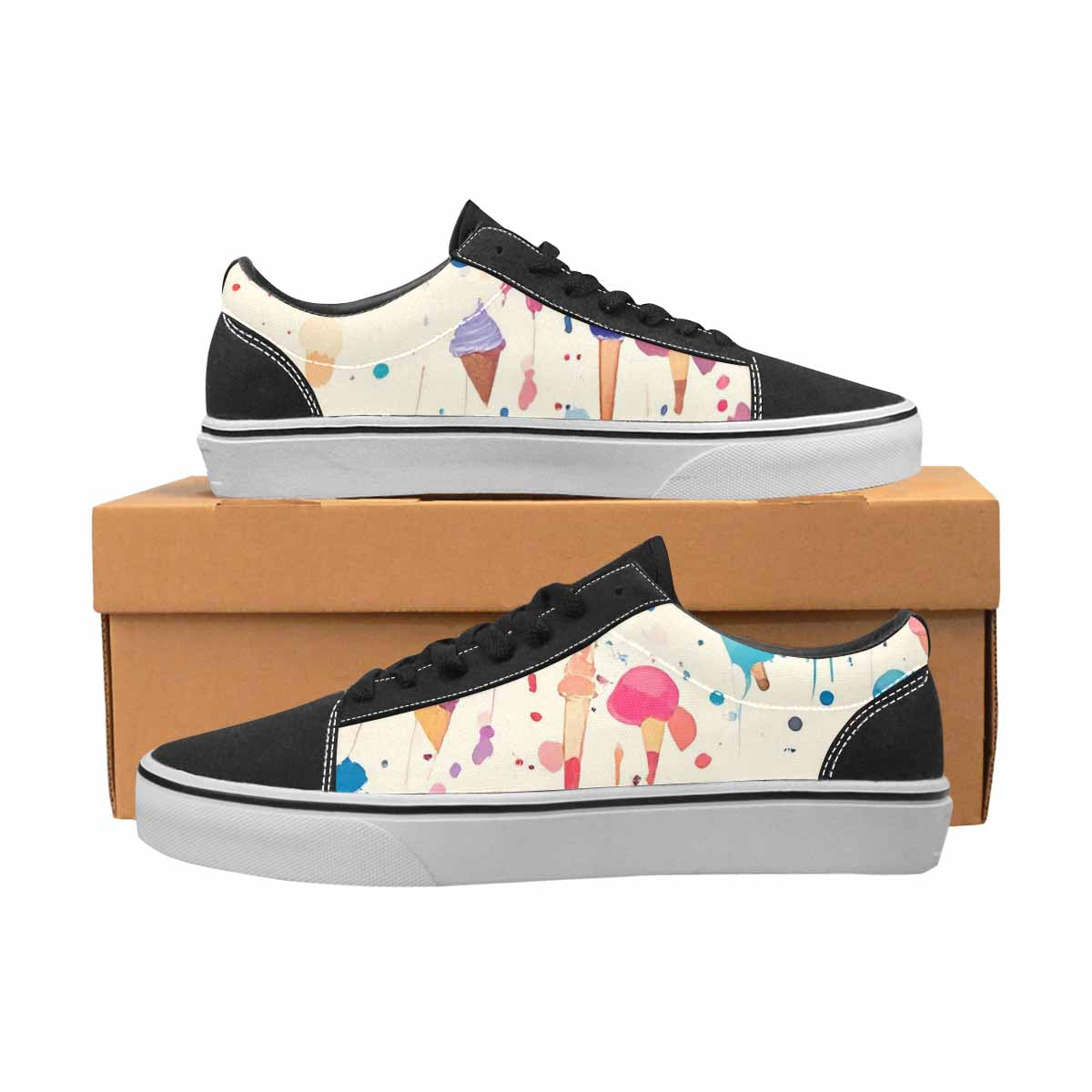 WOMEN'S Ice Cream Motif Ice Lace-Up Canvas Kaleidoscope Custom Sneakers
