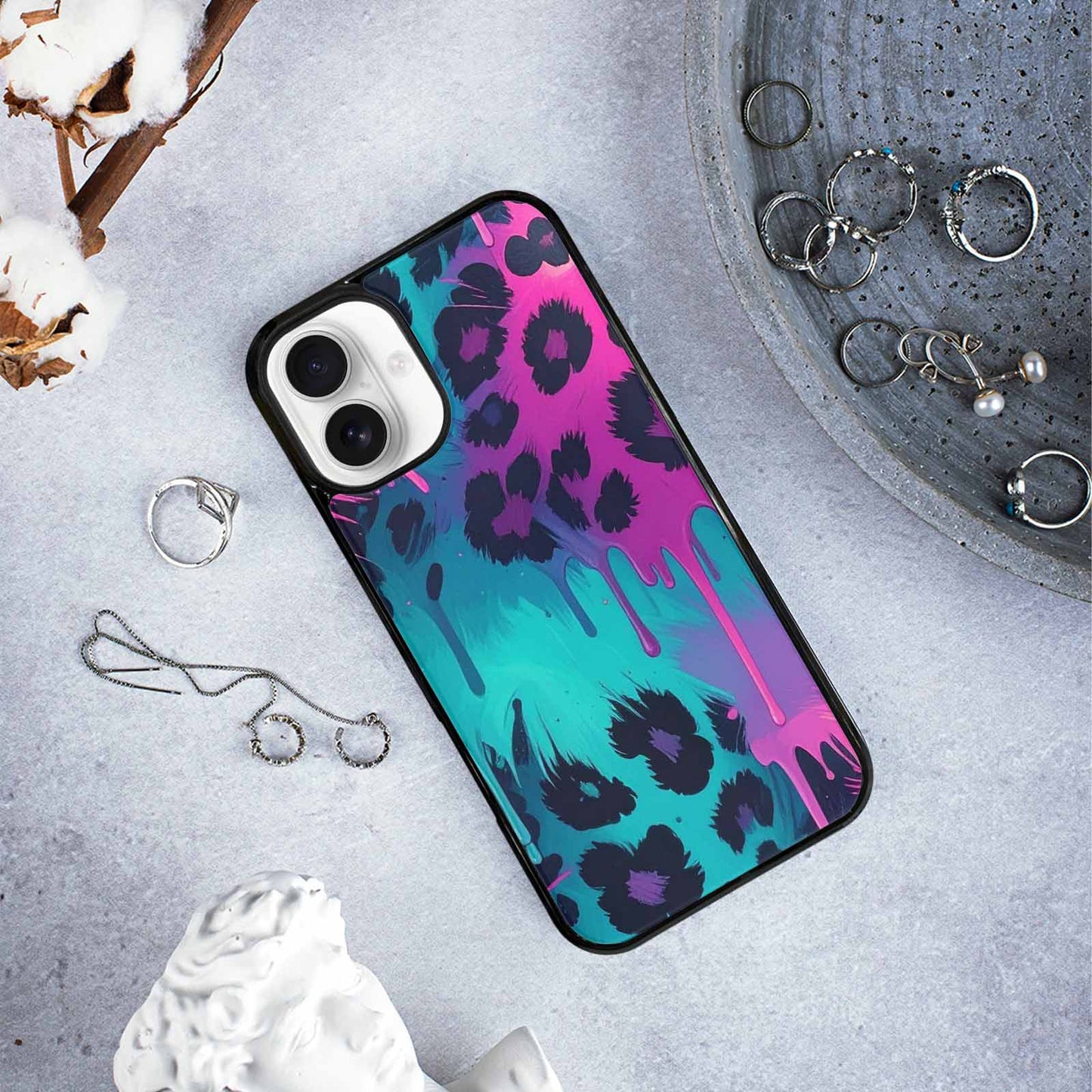 iPhone 16 Plus Case — Leopard Melting Neon, Custom Art Phone Cover