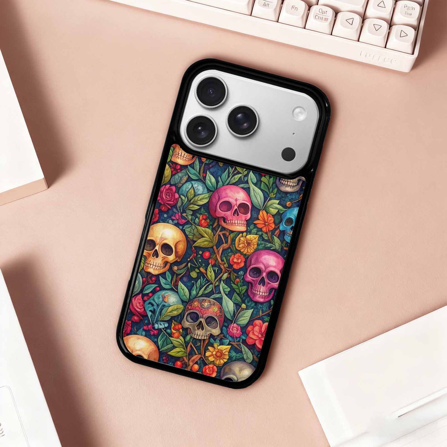iPhone 17 Pro Case — Skulls Botanicalskulls Pattern Ib9 Gothic Skulls, Custom Phone Case