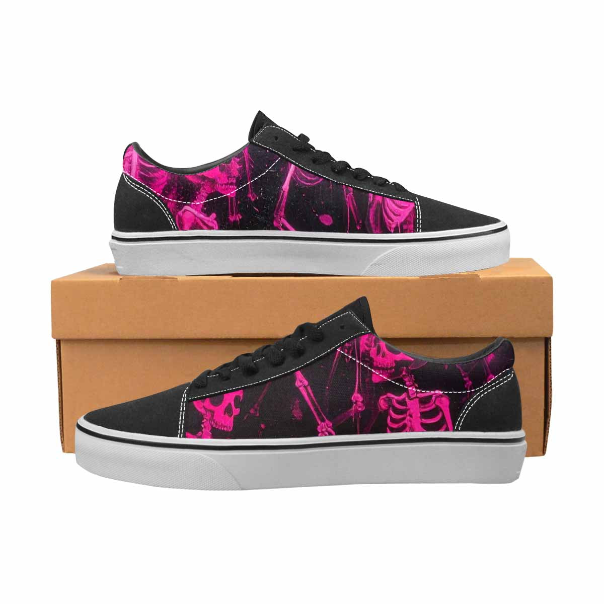 WOMEN'S Skeletons Neon Pink Lace-Up Canvas Dark Academia Custom Sneakers