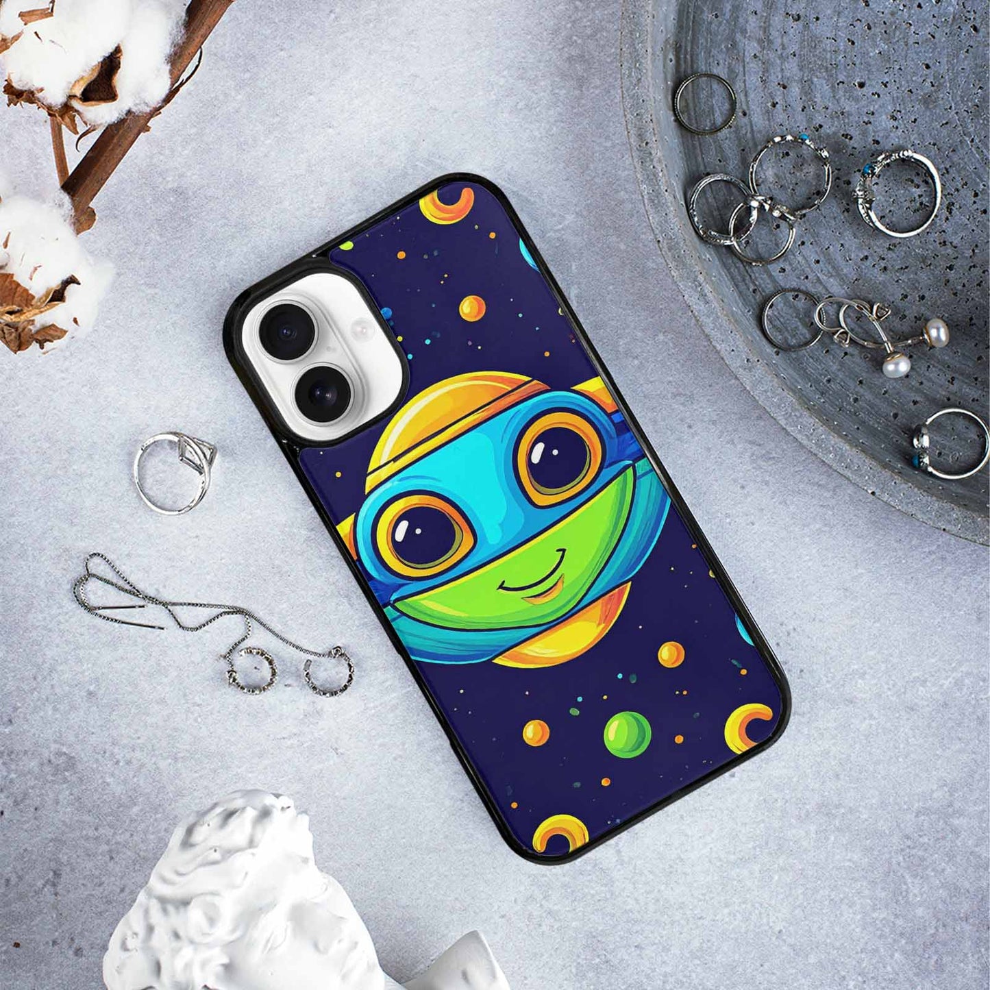 iPhone 16 Plus Case — Alien Ufo Cartoon Art Pattern, Custom Art Phone Cover