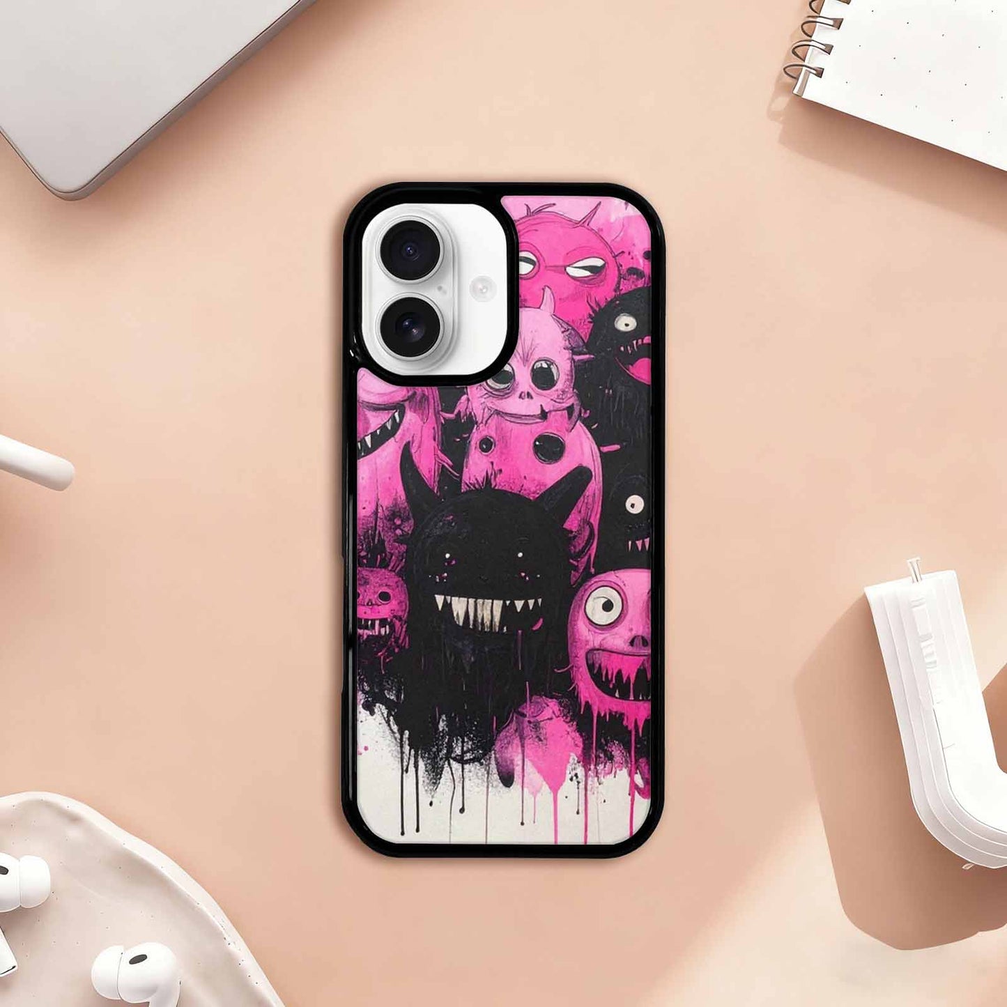 iPhone 17 Case — Black & Pink Ink Cartoon Cute, Custom Made Phone Cover