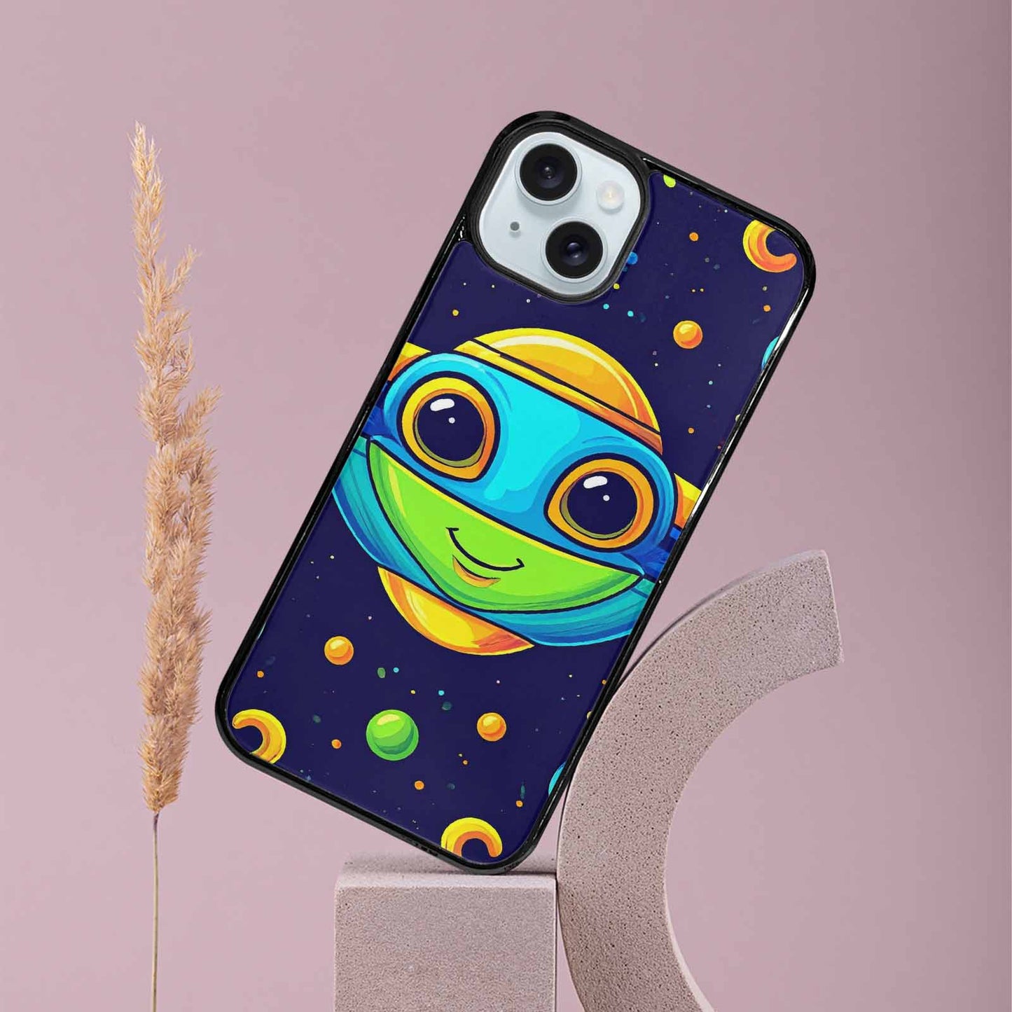 iPhone 15 Plus Case — Alien Ufo Cartoon Art Pattern, Custom Printed Phone Case