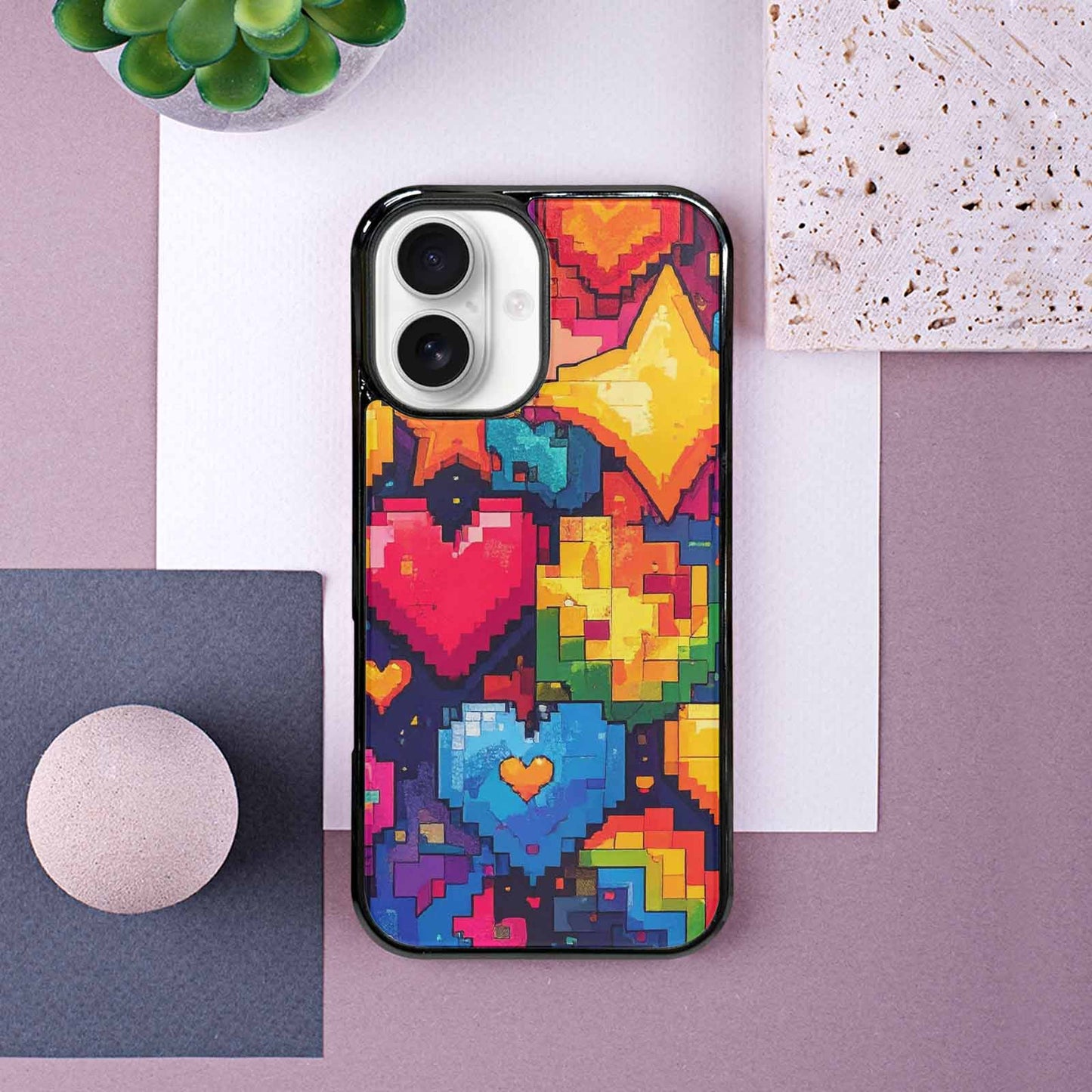 iPhone 16 Case — Pixel Art 8 Bit Burst Pattern, Personalized Phone Case