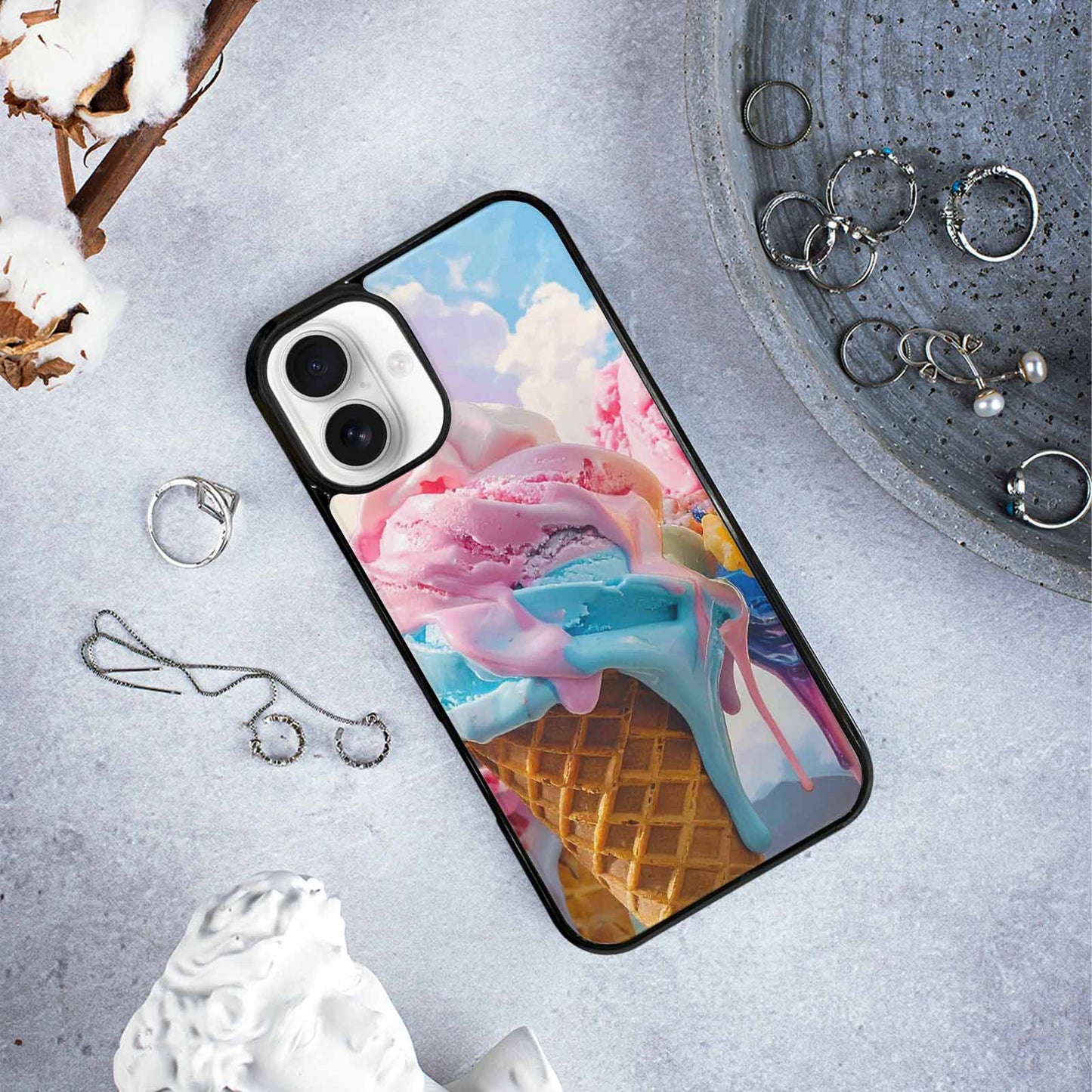 iPhone 16 Plus Case — Collage Of Overlapping Waffle Cone Icecream, Custom Printed Phone Case