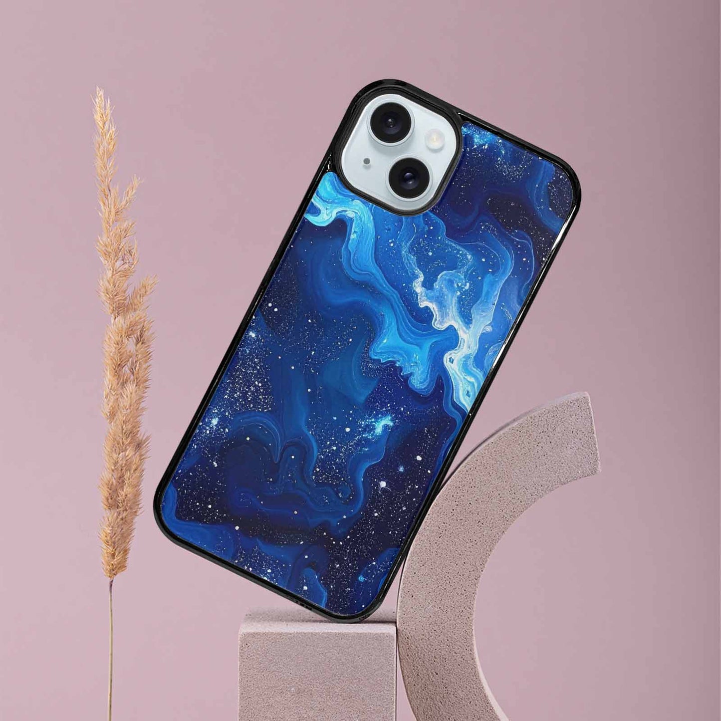 iPhone 15 Plus Case — Galaxy Art Blue Starfield Small Galaxy, Custom Printed Phone Case