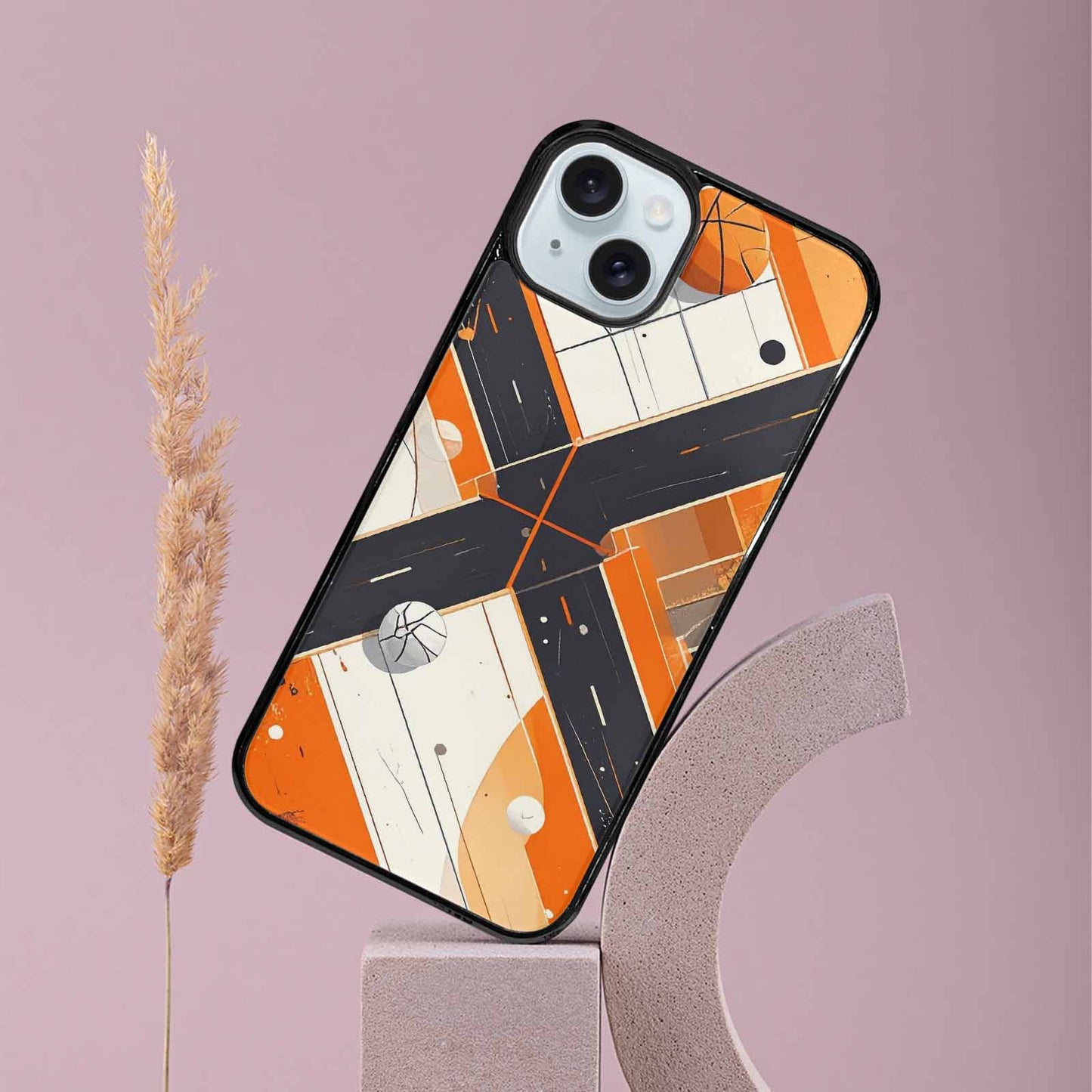 iPhone 15 Plus Case — Basketball Pattern Court Lines And Balls, Unique Phone Case Design