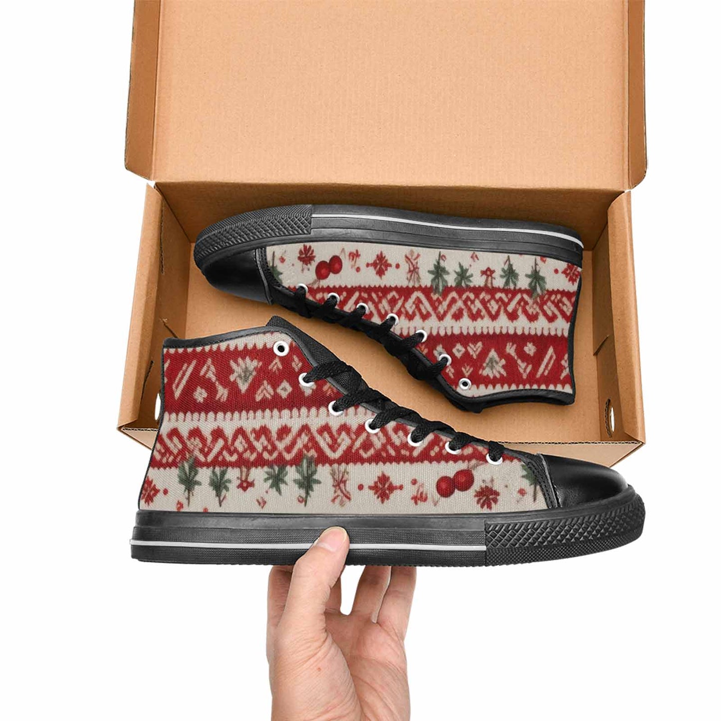 WOMEN'S Christmas Holly Snowflake High Top Canvas Vibrant Chaos Custom Shoes