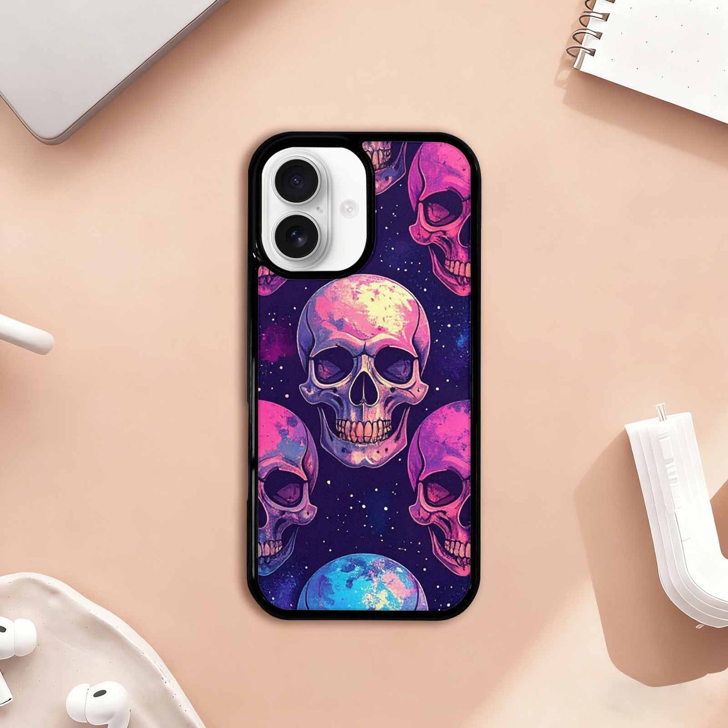 iPhone 17 Case — Galaxy Skulls Art Seamless Gothic Skulls, Custom Print Case Cover