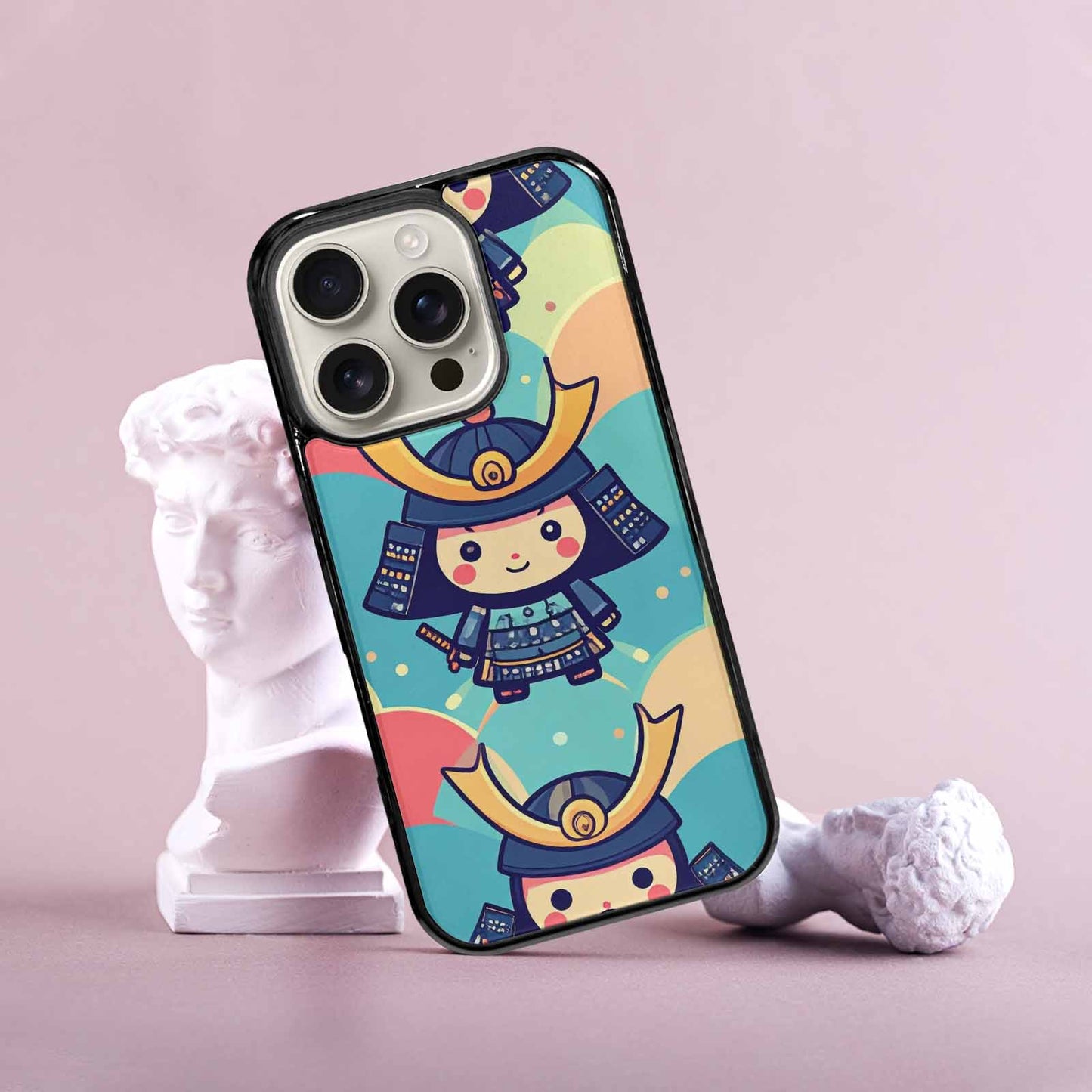 iPhone 16 Pro Case — Samurai Cartoon Art Repeat Pattern, Custom Made Phone Cover