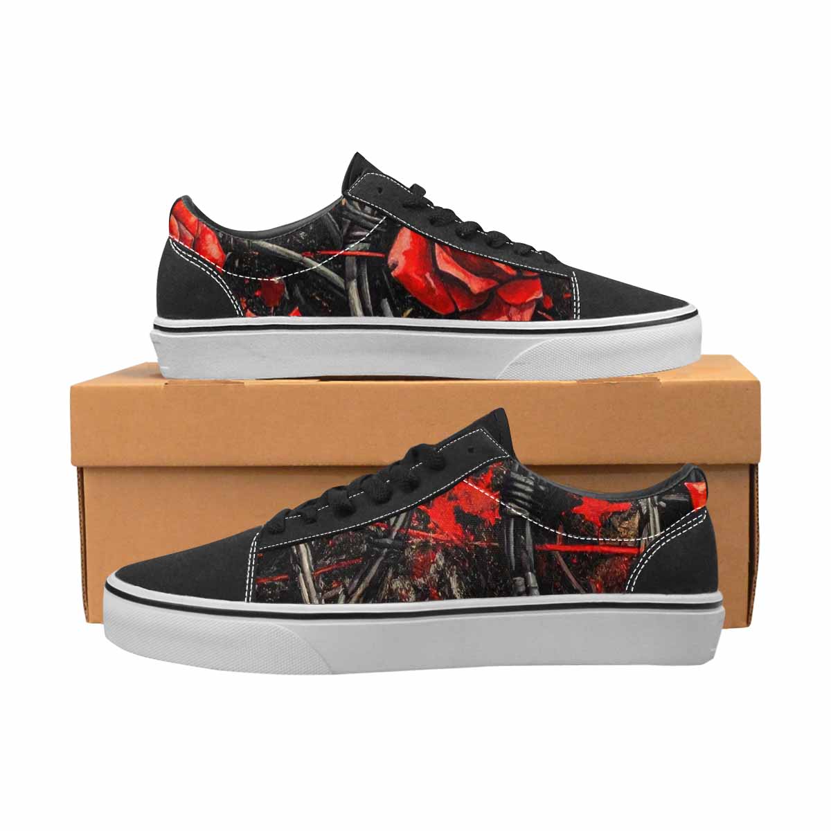 WOMEN'S Barbed Wire Coil Lace-Up Canvas Wallpaper Art Custom Sneakers