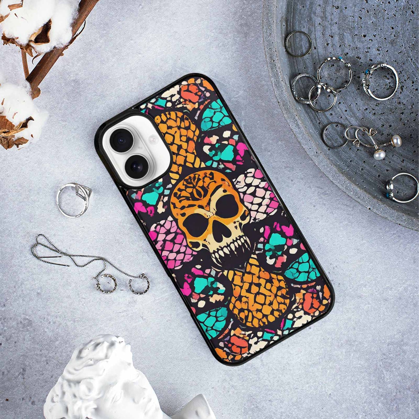 iPhone 16 Plus Case — Snake Print Skull, Custom Print Case Cover