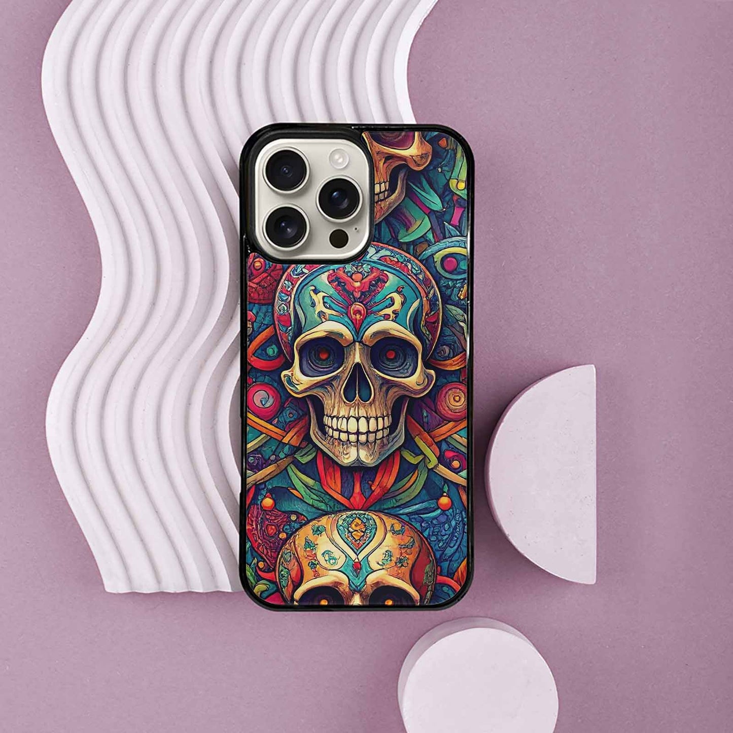 iPhone 16 Pro Max Case — Sacred Geometry Lots Of Skulls Seamless, Personalized Phone Case