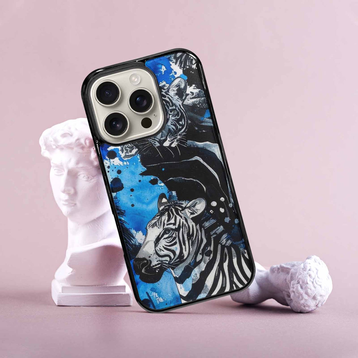 iPhone 16 Pro Case — Animal Print Black Blue Ink Animal, Custom Art Phone Cover