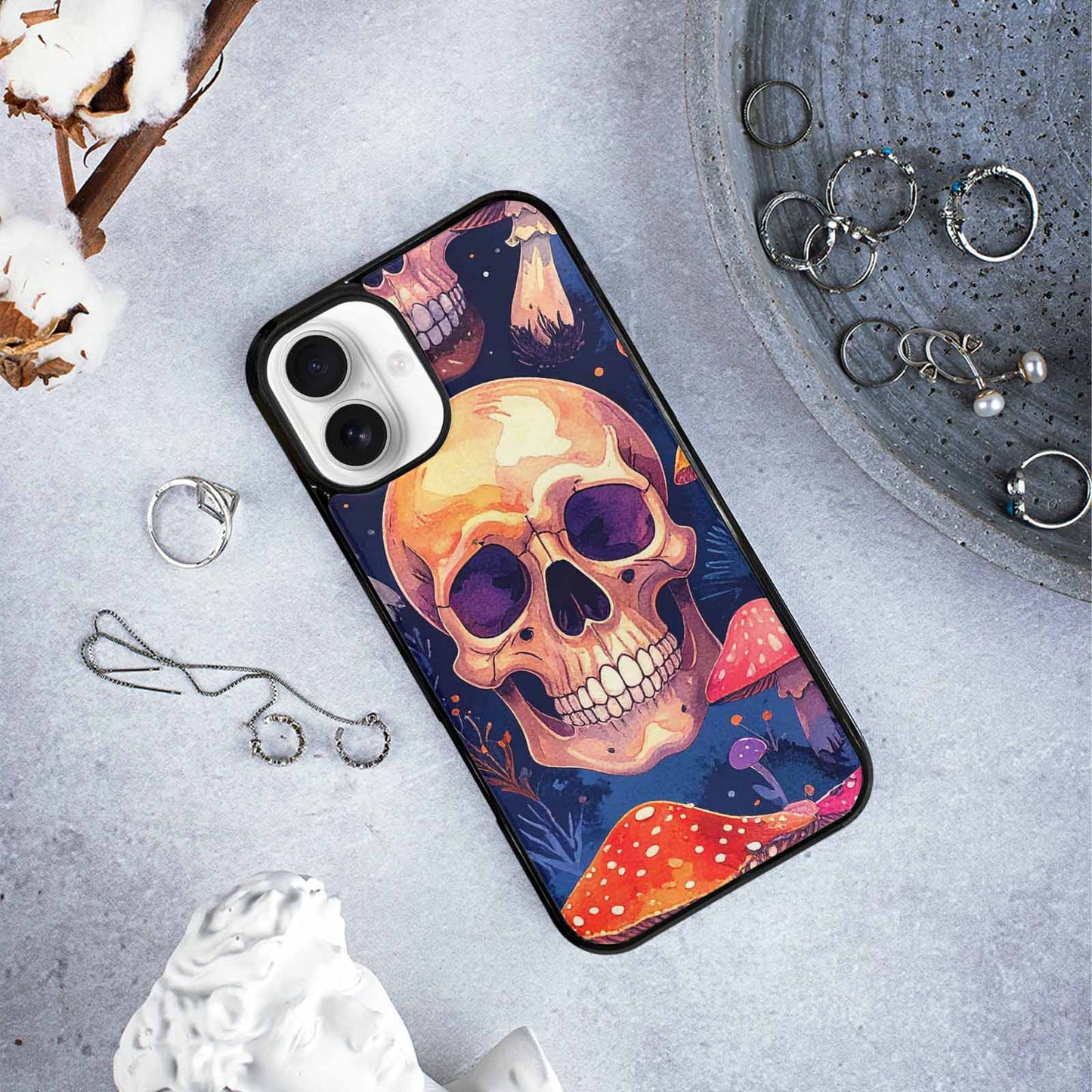 iPhone 16 Plus Case — Mushroom Skulls Custom, Custom Printed Phone Case