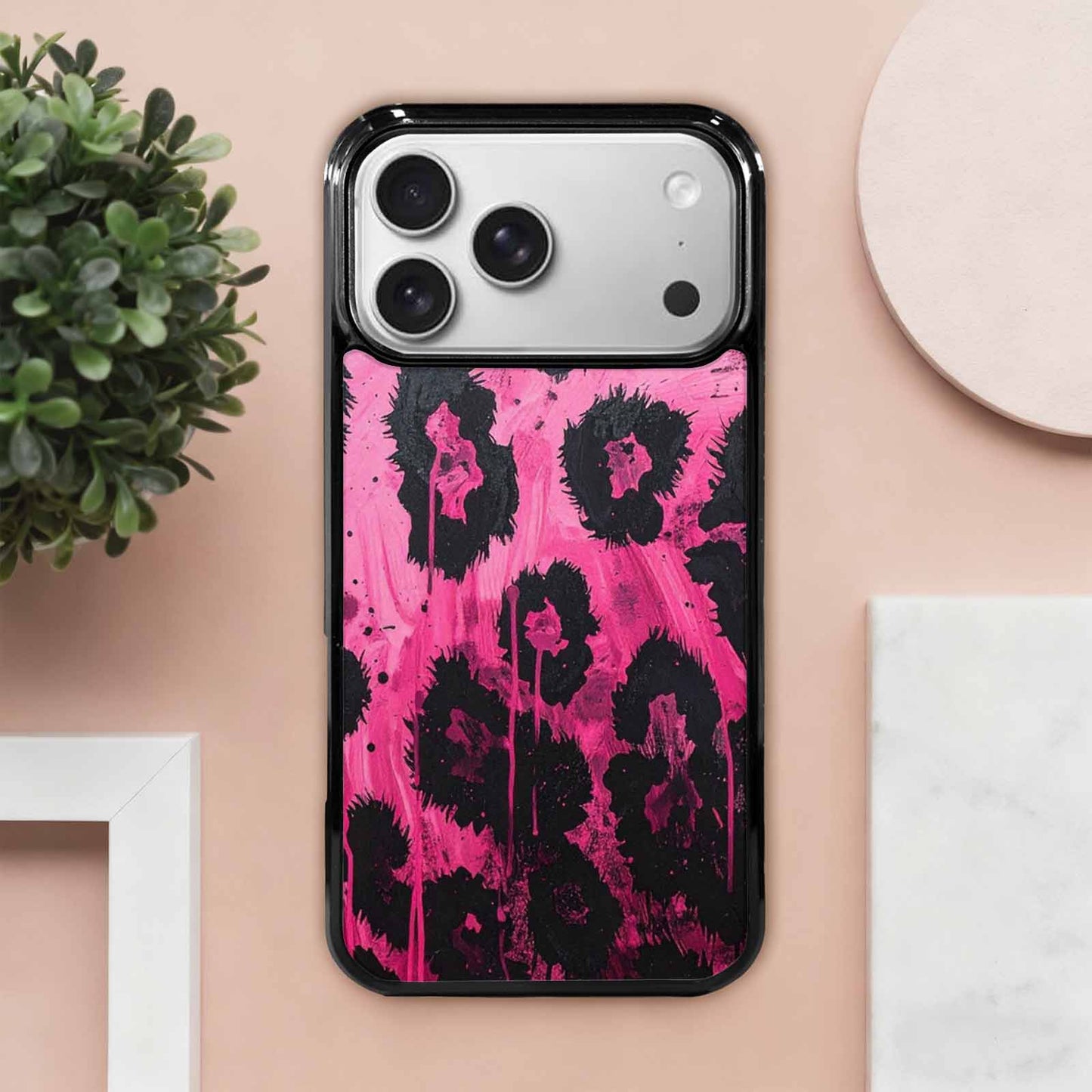 iPhone 17 Pro Max Case — Black & Pink Ink Animal Print, Personalized Phone Case
