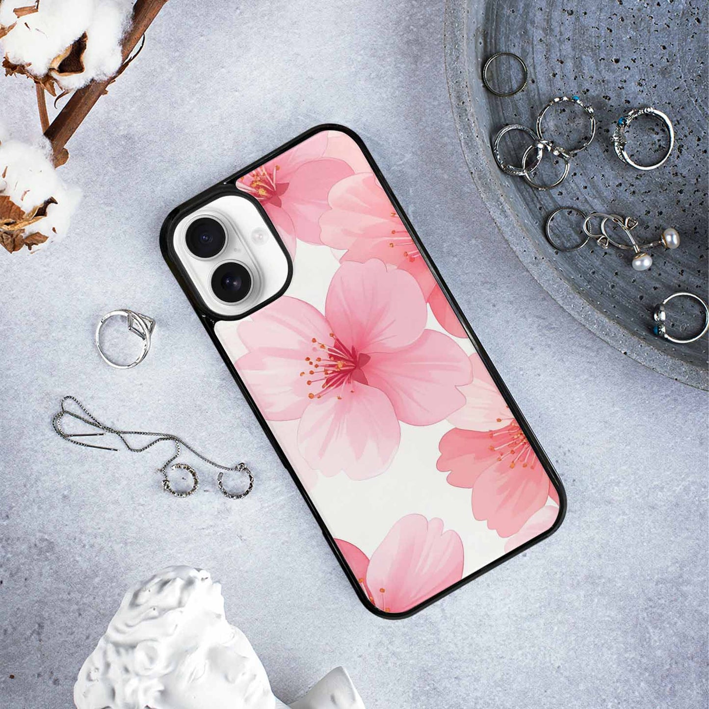 iPhone 16 Plus Case — Japanese Cherry Blossom Pattern Sakura Flowers, Custom Print Case Cover