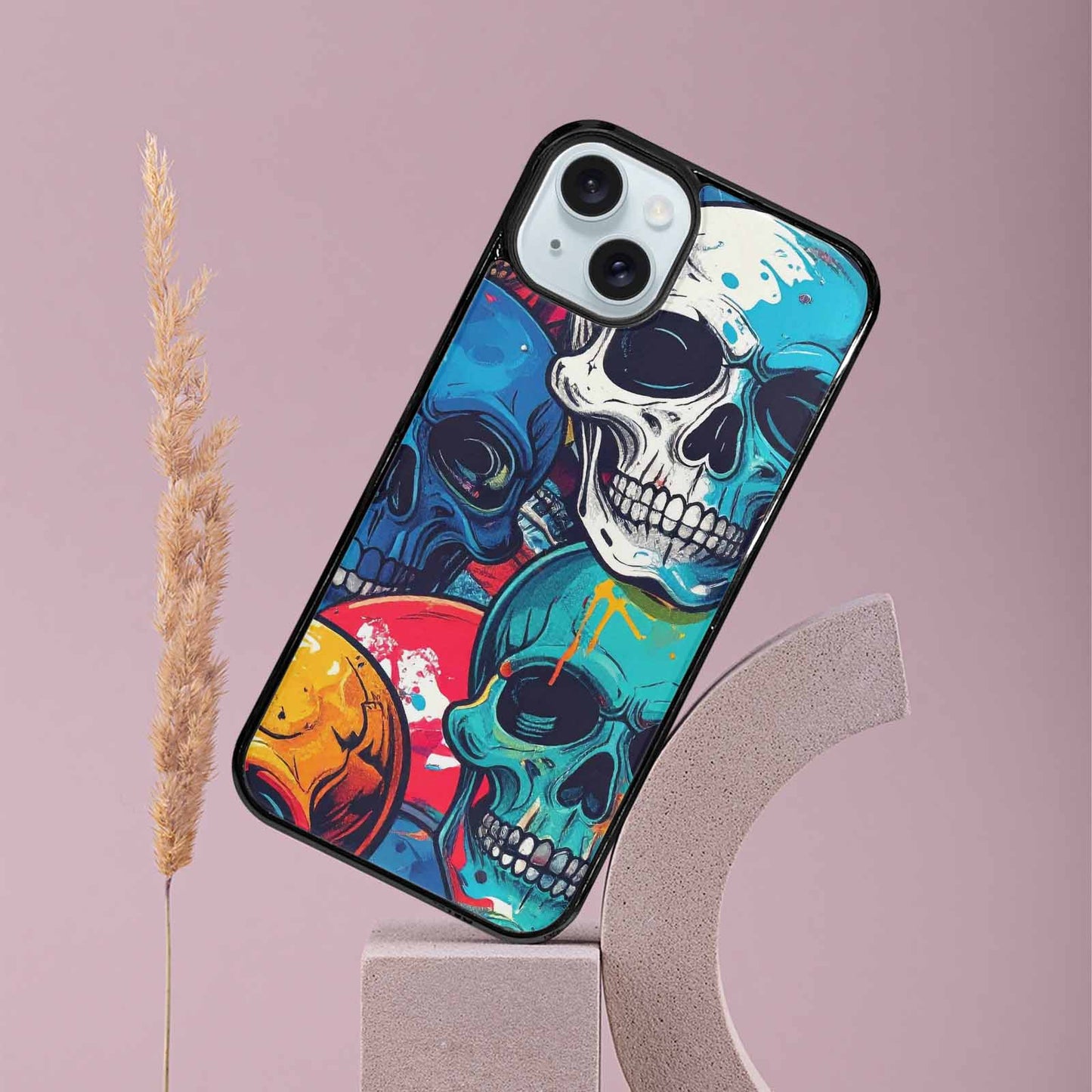 iPhone 15 Plus Case — Graffiti Skull Art Seamless Pattern Vibrant, Personalized Phone Case