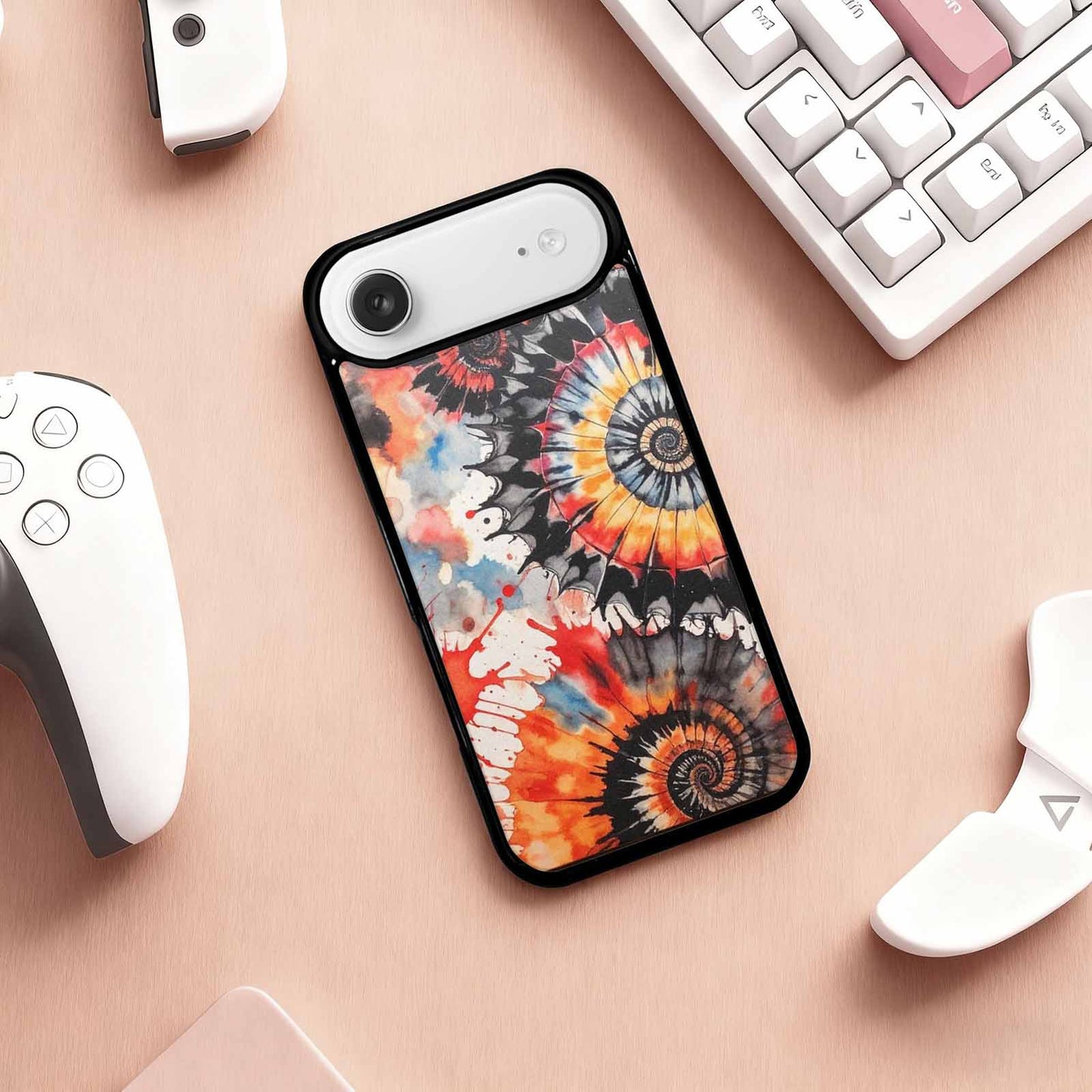 iPhone 17 Air Case — Tie Dye Swirls Black Red Tie, Custom Phone Case