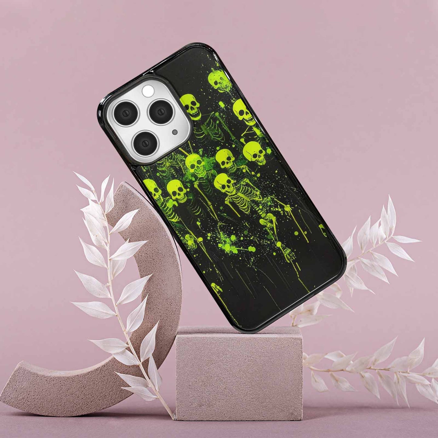 iPhone 15 Pro Max Case — Skeletons Neon Green Glow Skeletons Pattern, Unique Phone Case Design