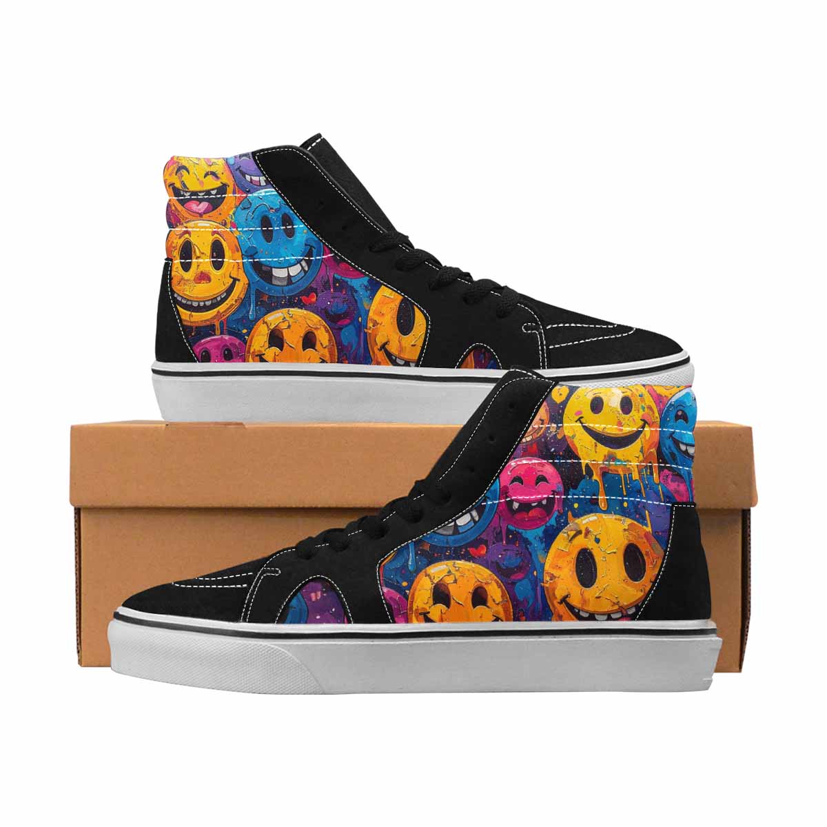 Melting Moon Smiley Print Sneakers | Men's | Freaky Shoes®