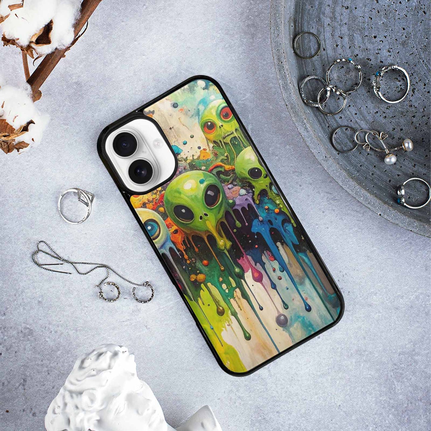 iPhone 16 Plus Case — Aliens Camomelting Aliens Patt Q9t, Custom Printed Phone Case
