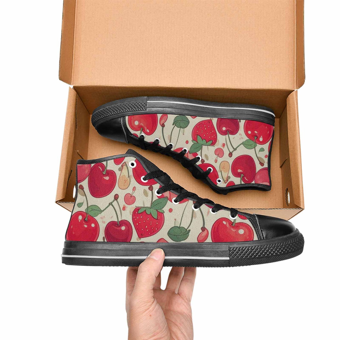 WOMEN'S Cherry Fruit Print High Top Canvas Cottagecore Custom Shoes