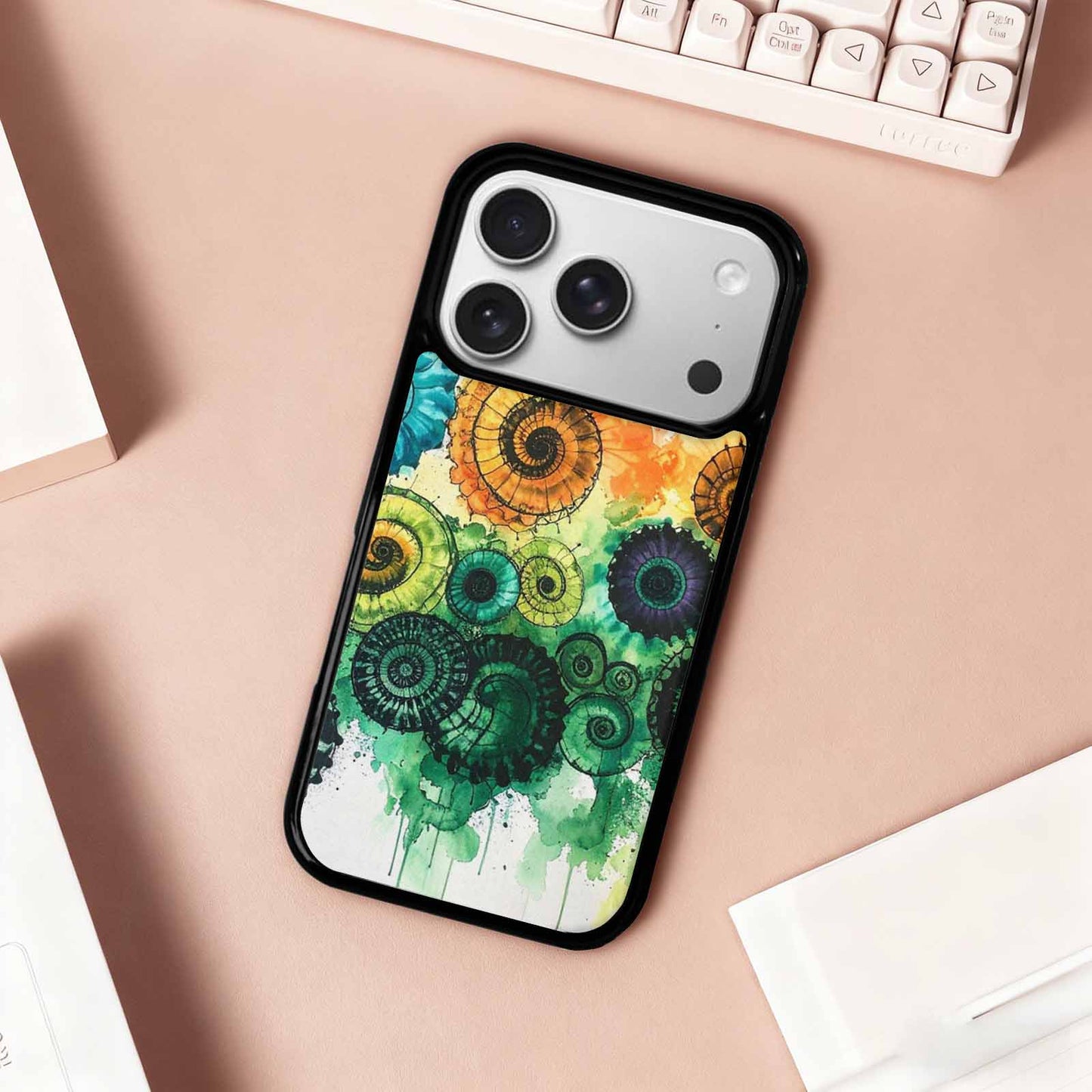 iPhone 17 Pro Case — Black Green Ink Tie Dye Tie, Custom Art Phone Cover