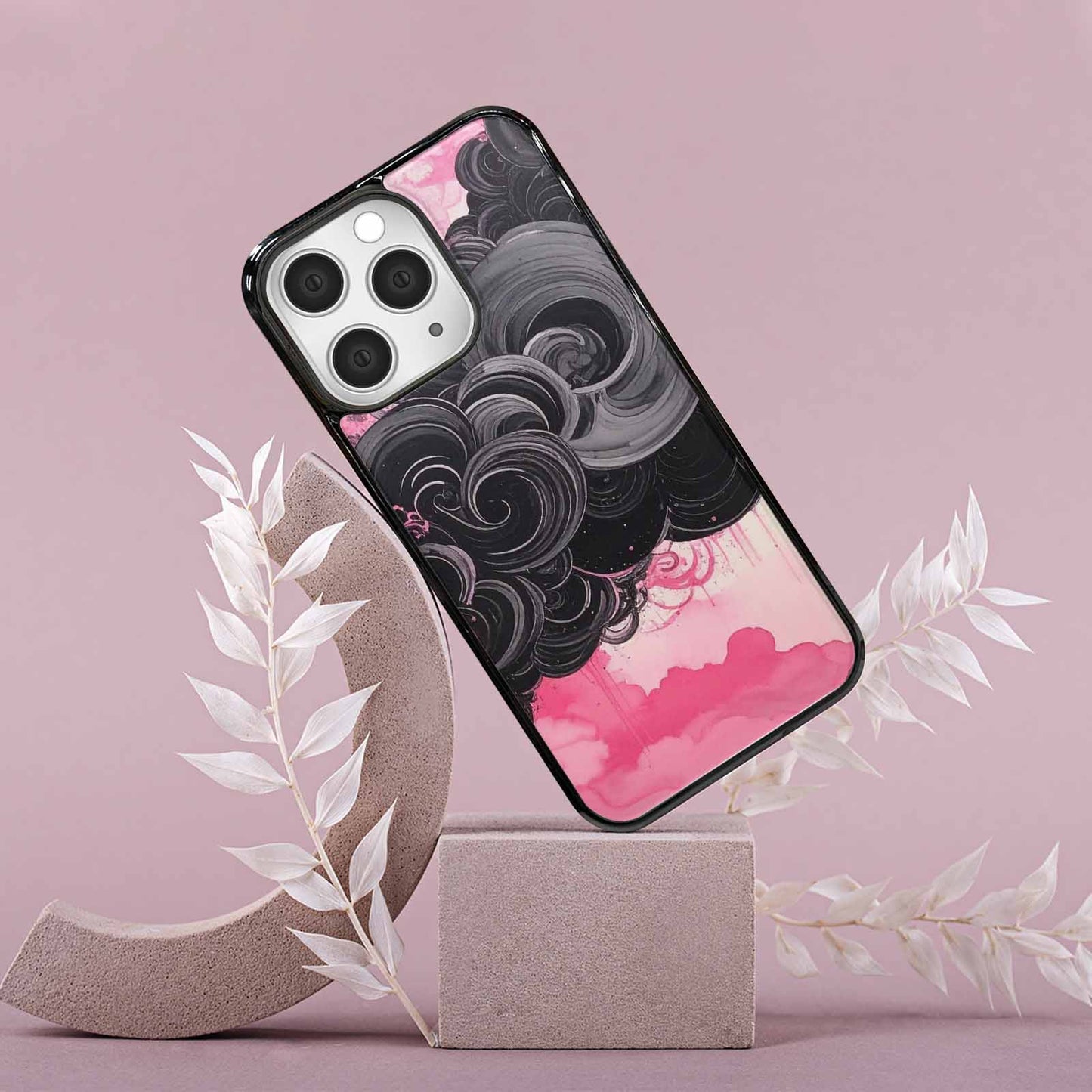 iPhone 15 Pro Max Case — Van Gogh Swirl Black Pink Ink, Customized Protective Case