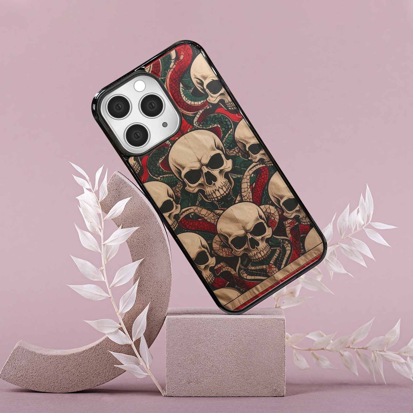 iPhone 15 Pro Max Case — Traditional Tattoo Style Skulls Entwined With, Custom Phone Case