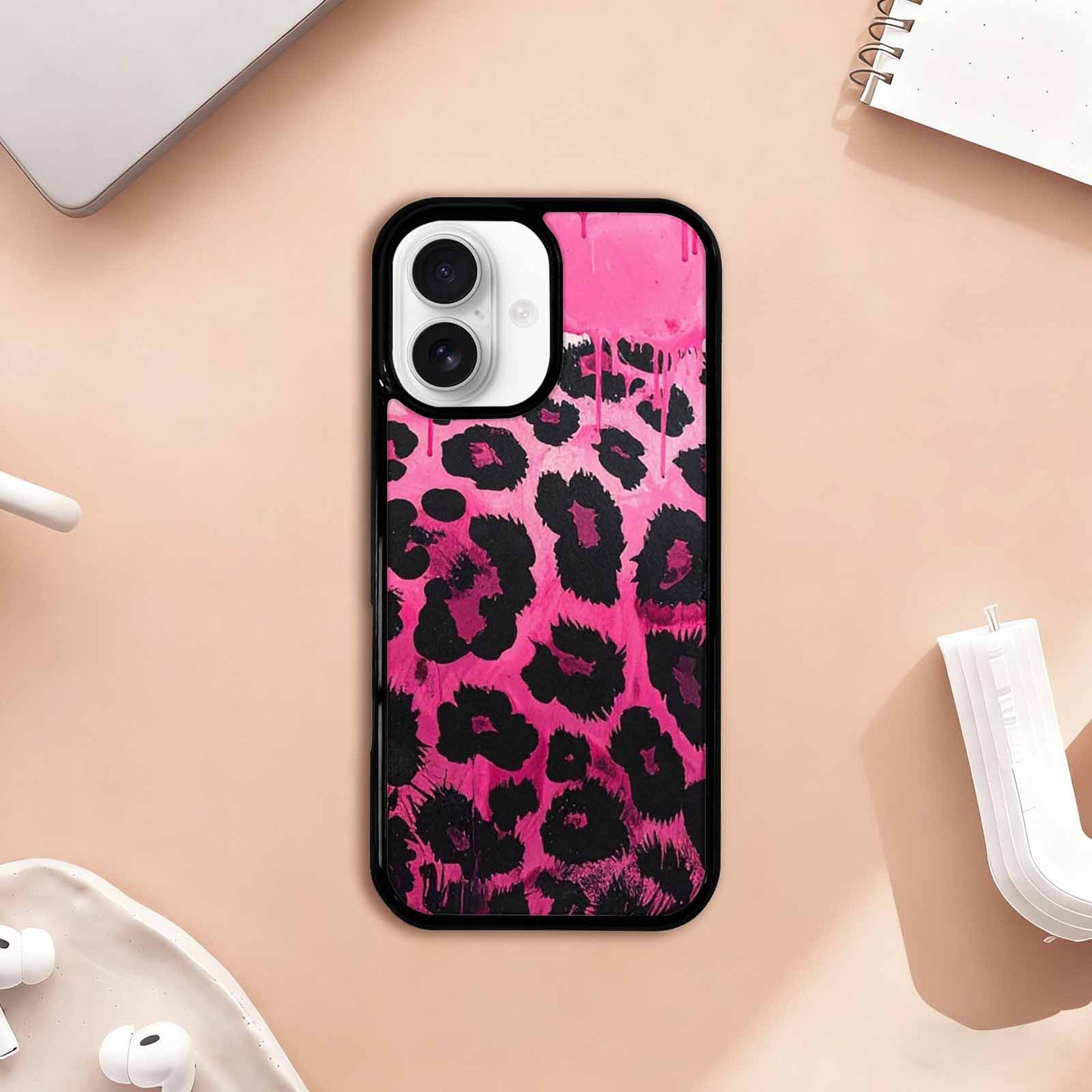 iPhone 17 Case — Black & Pink Ink Animal Print, Custom Phone Case