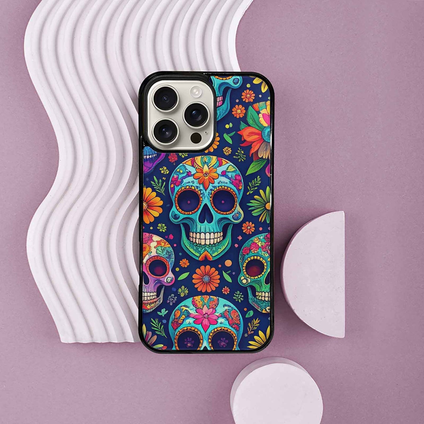 iPhone 16 Pro Max Case — Rainbow Sugar Skull Weave, Custom Print Case Cover
