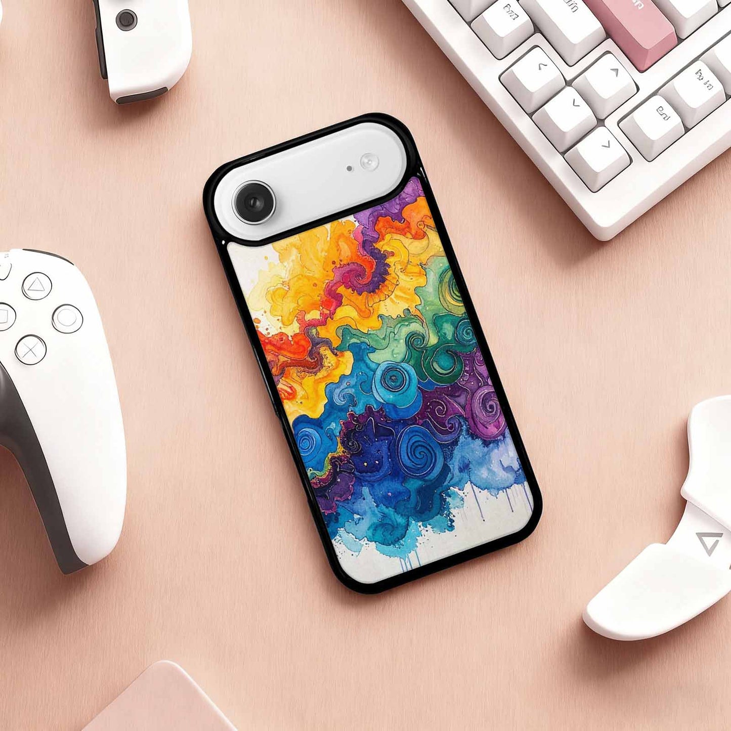iPhone 17 Air Case — Tie Dye Swirls Black Blue Tie, Custom Designed Case Cover
