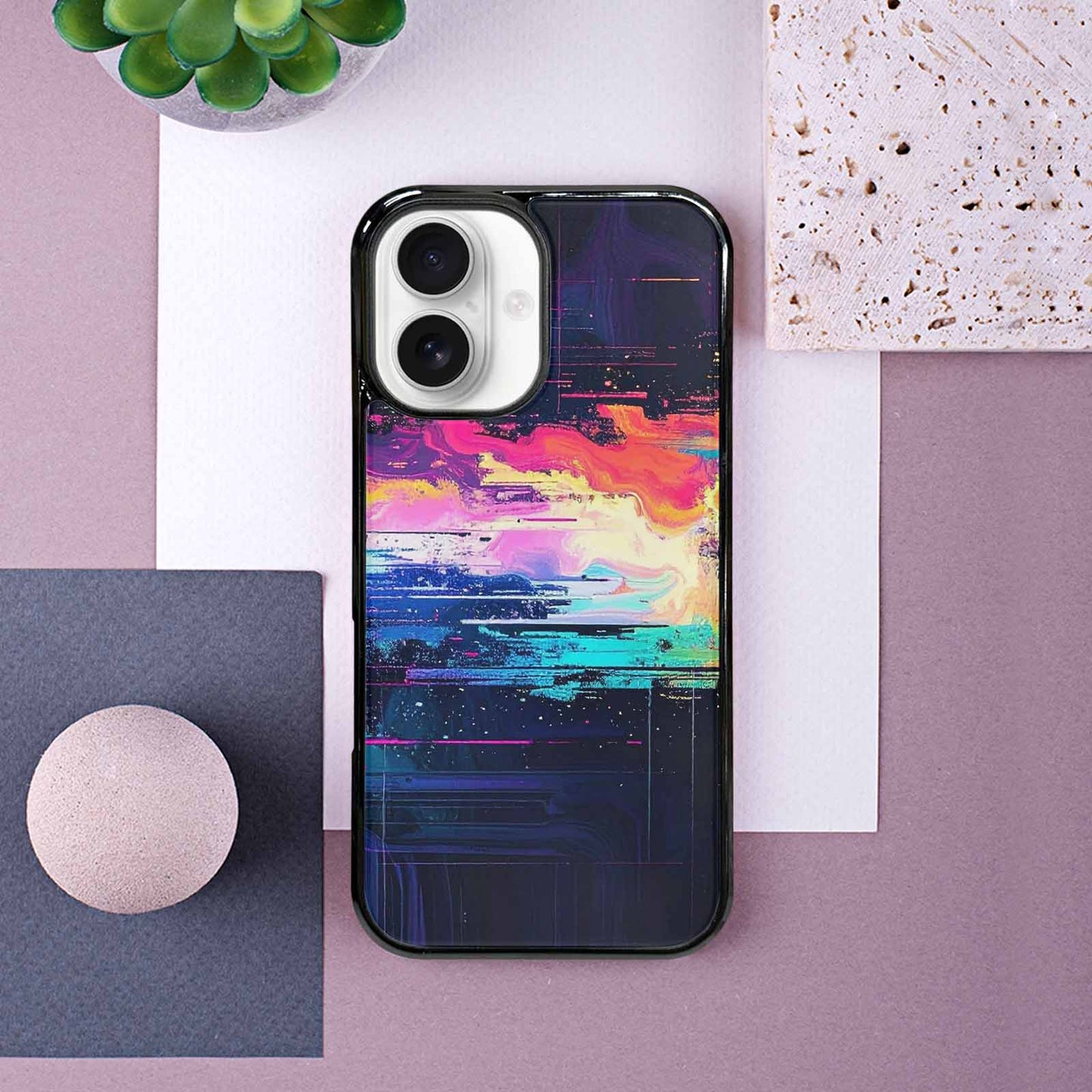 iPhone 16 Case — Glitch Dark Art Seamless Pattern Vibrant, Custom Art Phone Cover