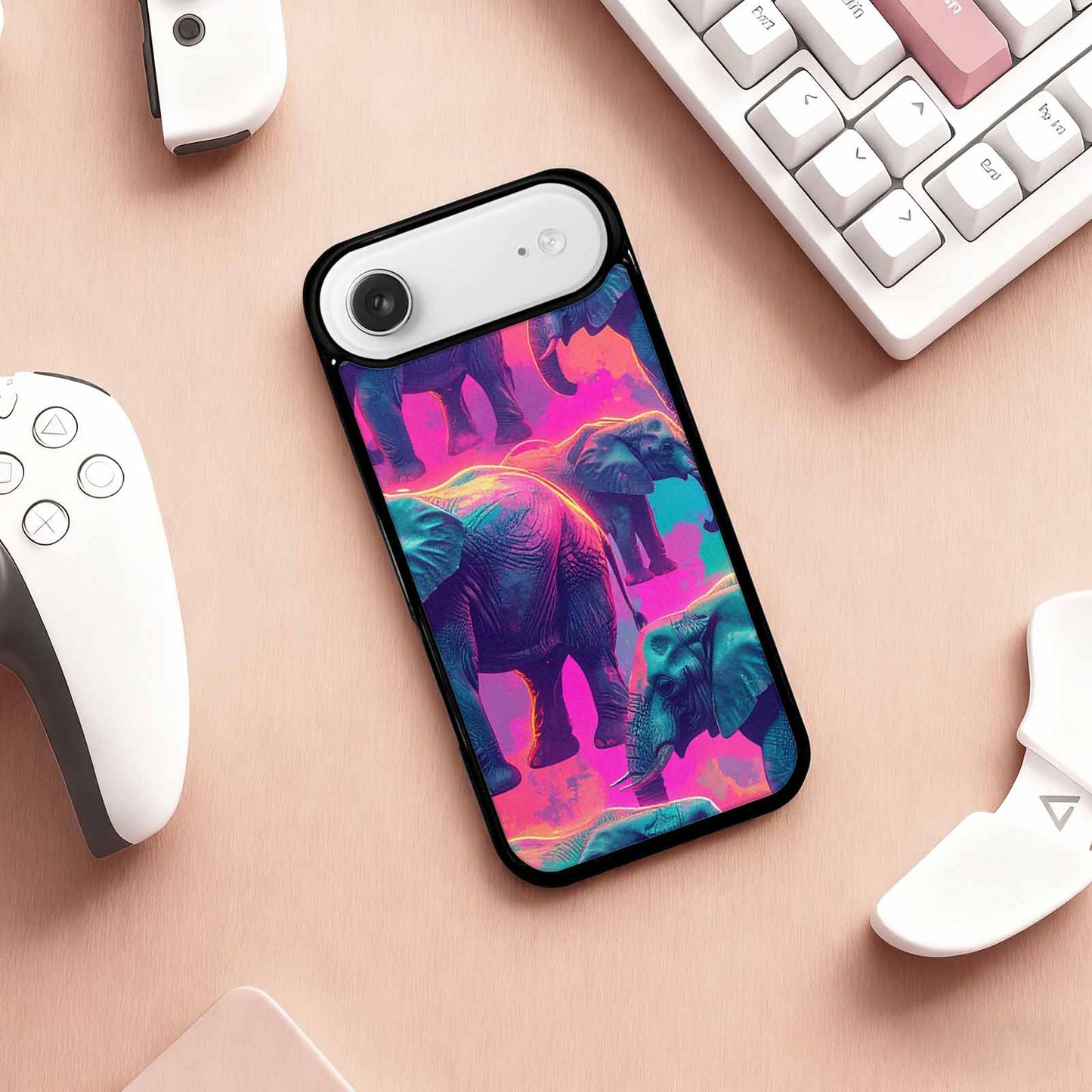 iPhone 17 Air Case — Neon Pizza Elephant Silhouette Original Art, Customized Protective Case